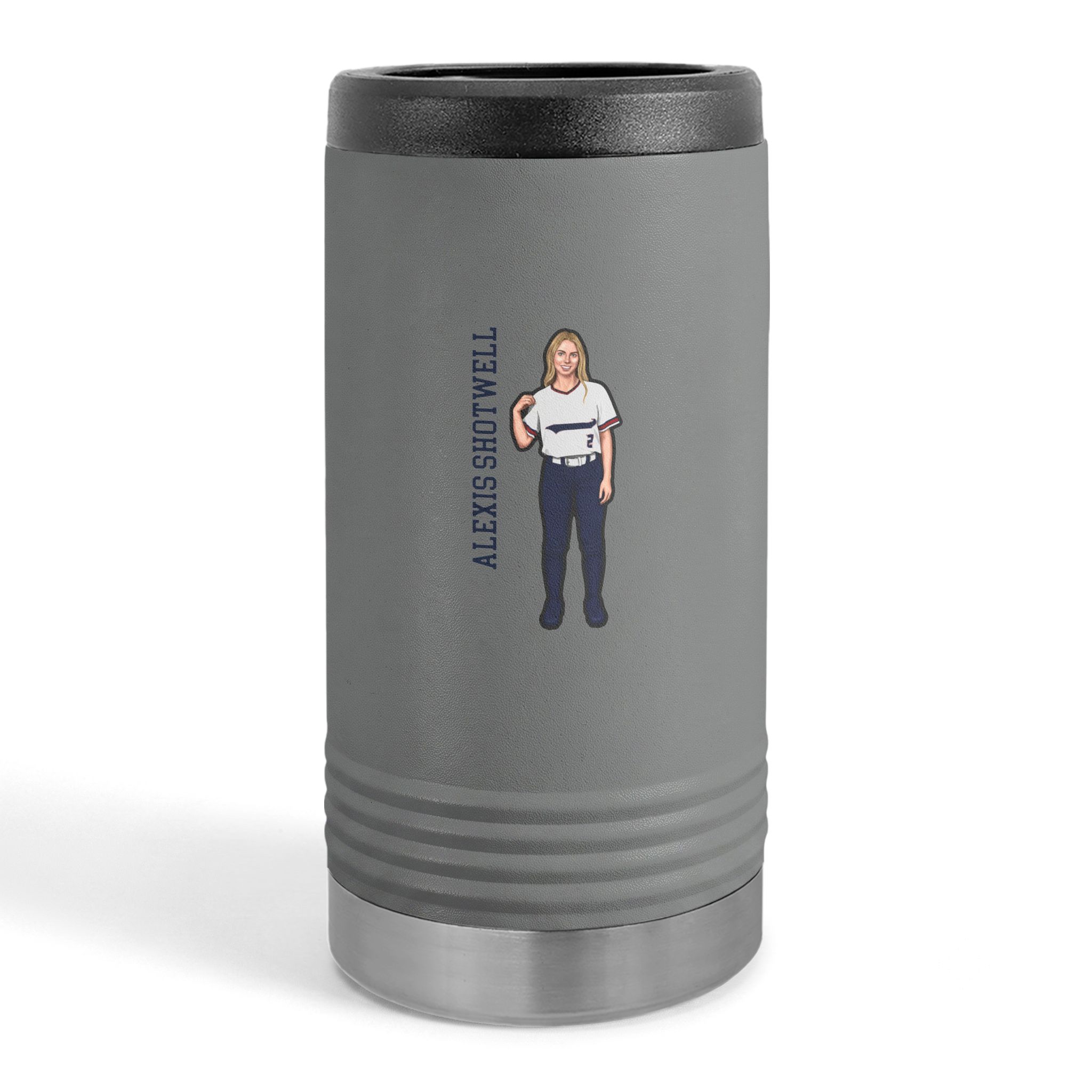 Slim Stainless Can Cooler — character_name_vertical in Grey