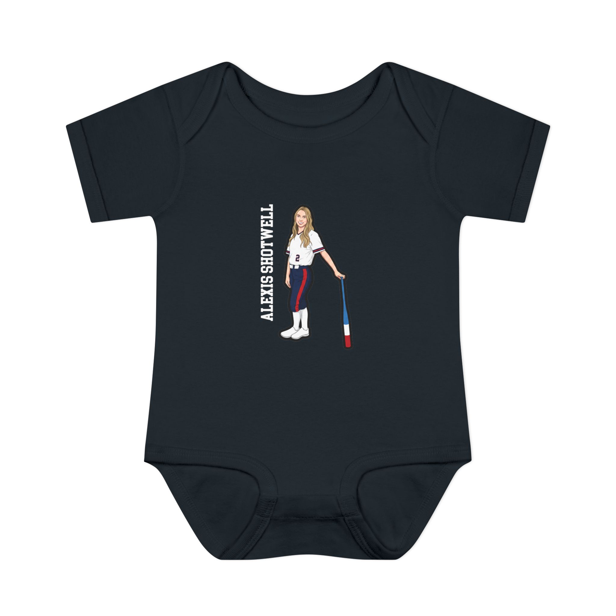 Baby Onesie — character_name_vertical in Black
