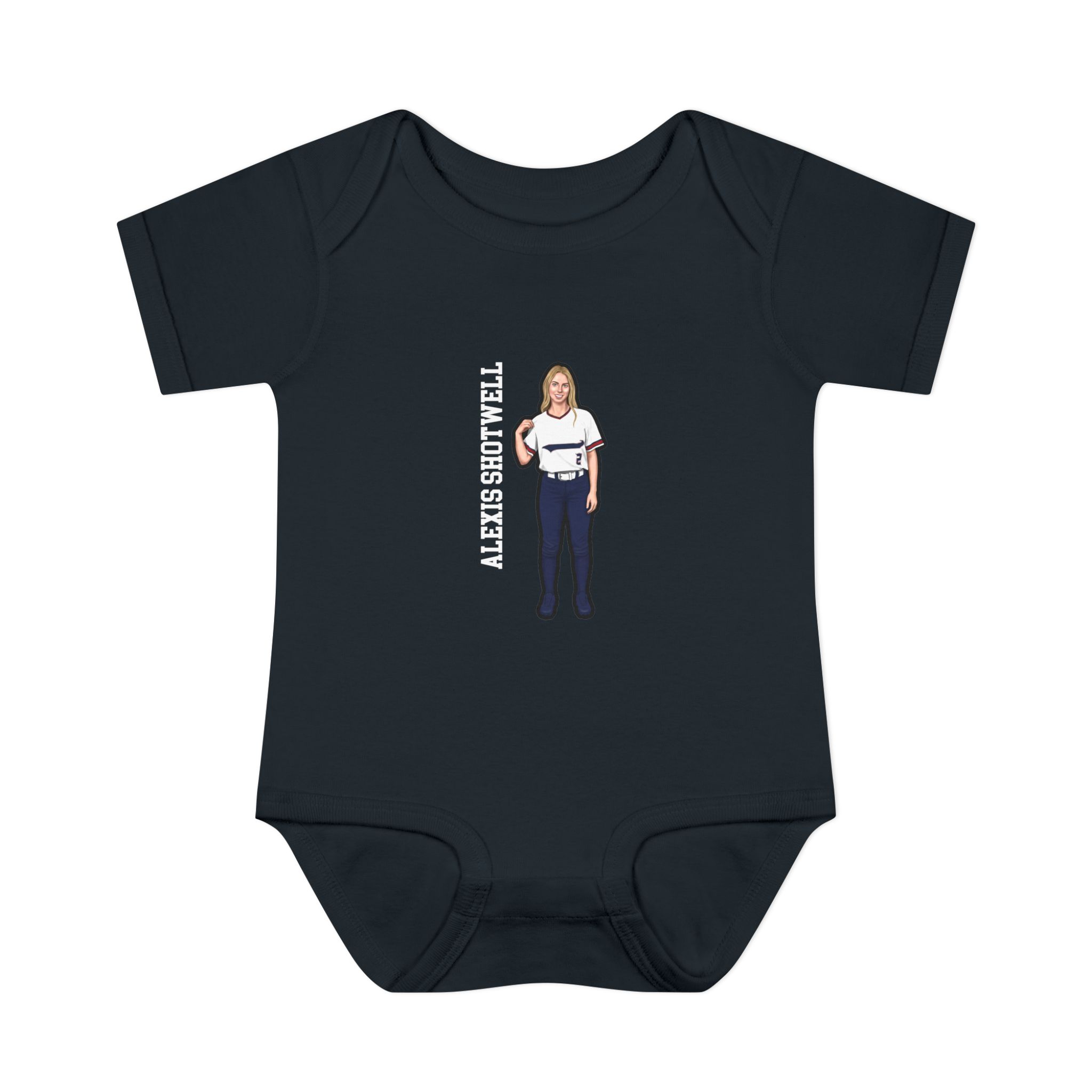Baby Onesie — character_name_vertical in Black
