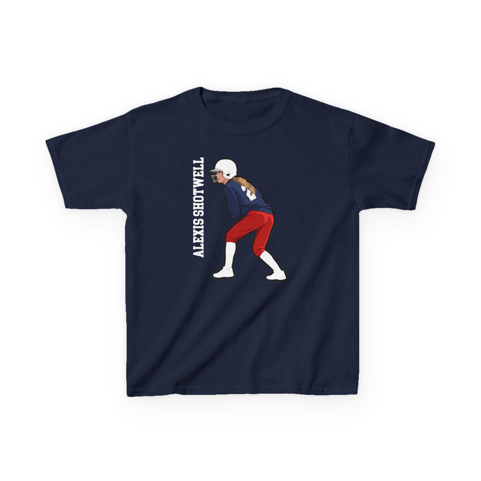 Youth Tee — character_name_vertical in Navy