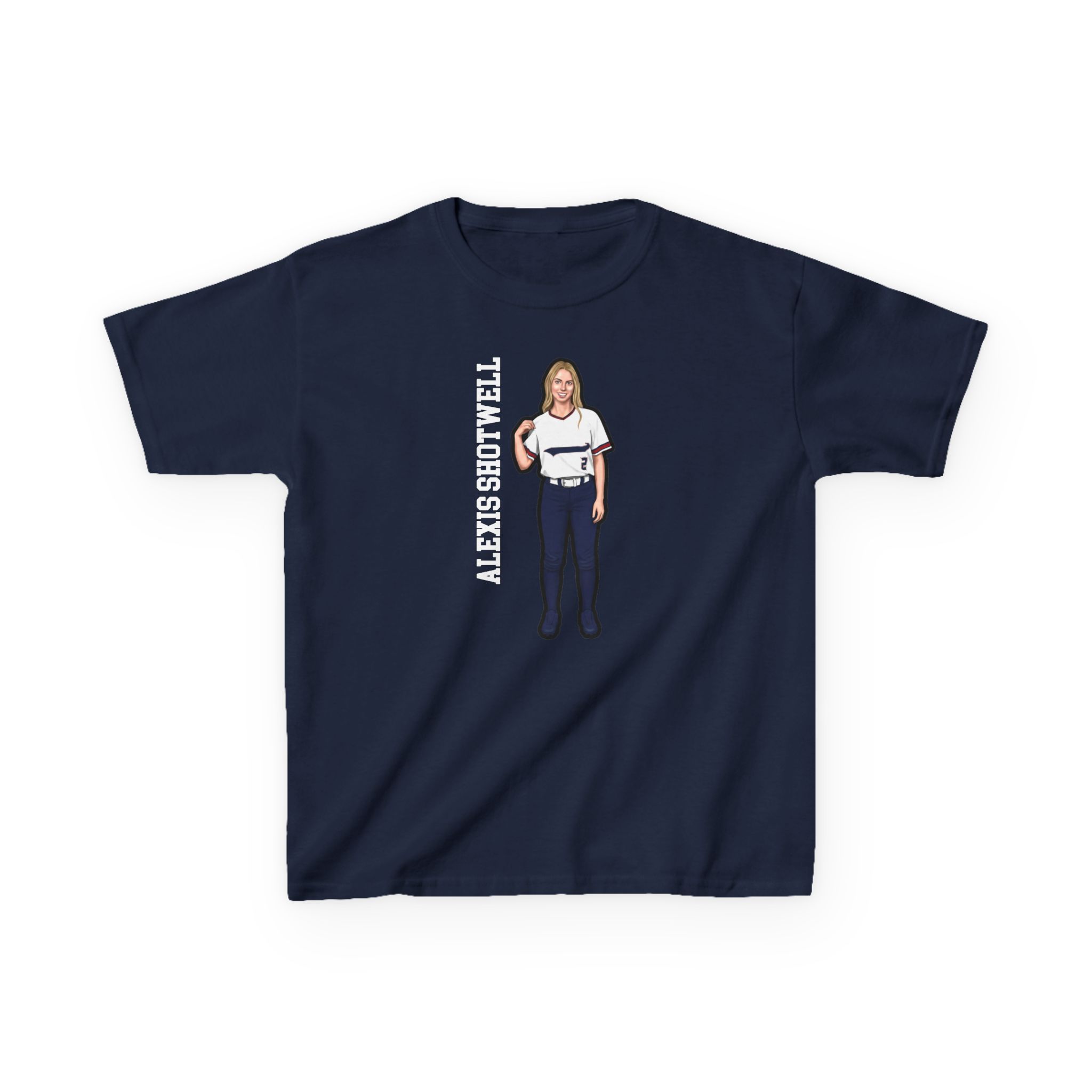 Youth Tee — character_name_vertical in Navy