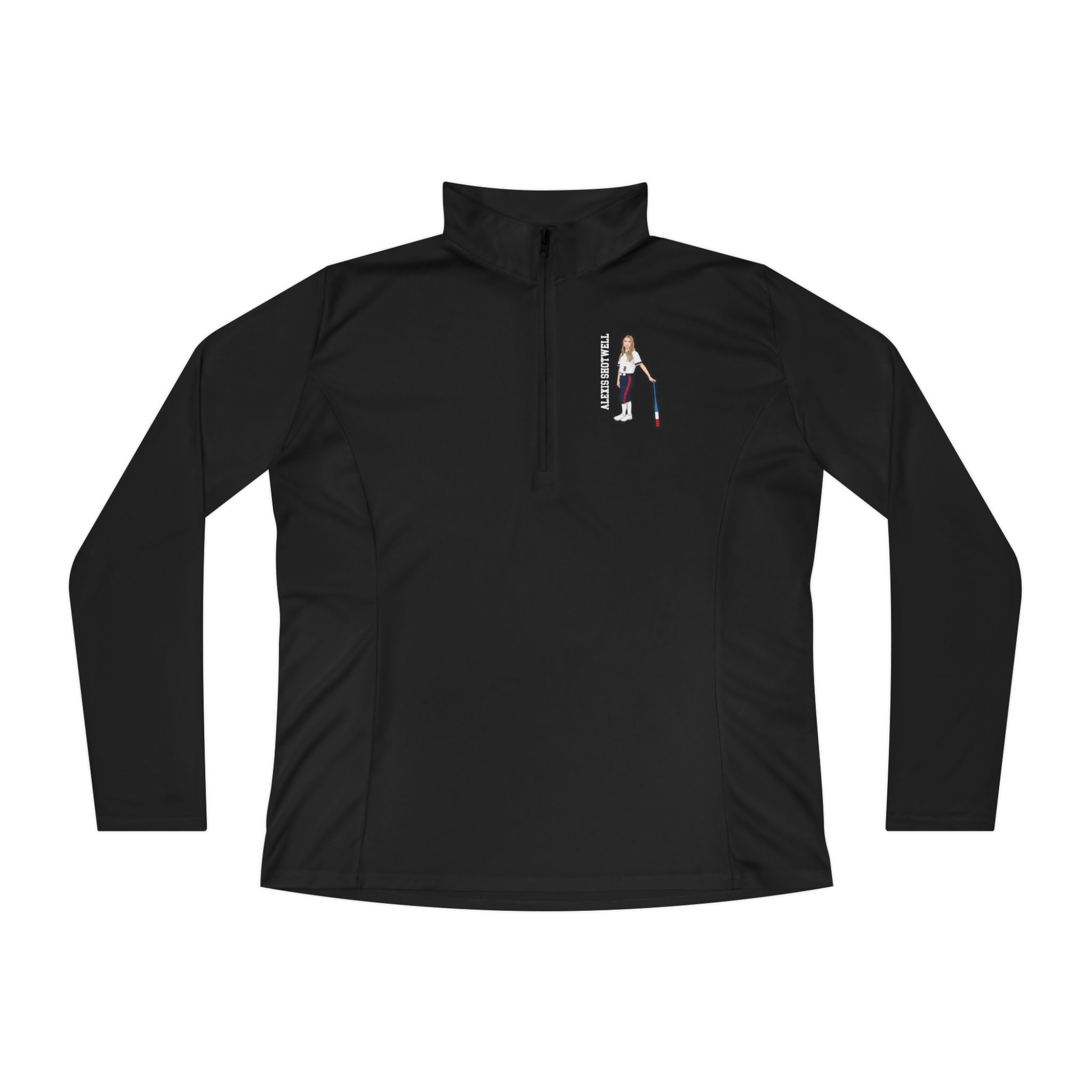 Women's Q-Zip Pullover — character_name_vertical in Black