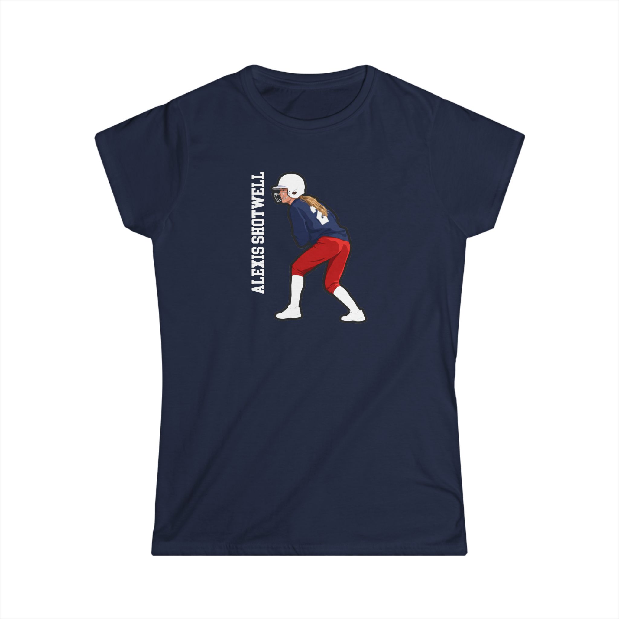 Women's Softstyle Tee — character_name_vertical in Navy