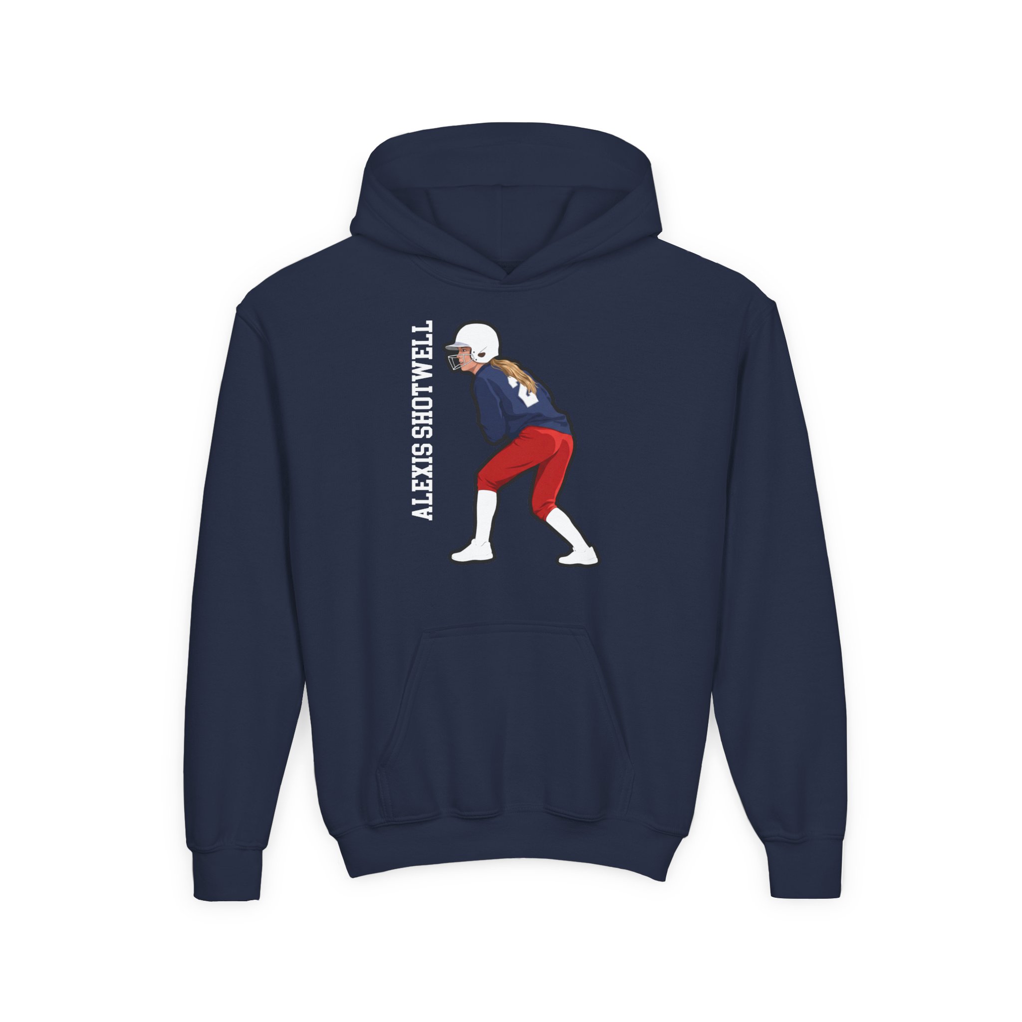 Youth Hoodie — character_name_vertical in Navy
