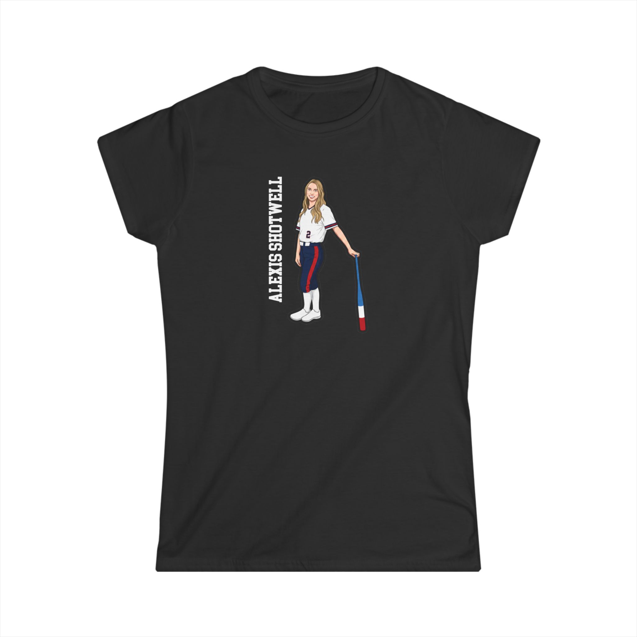 Women's Softstyle Tee — character_name_vertical in Black