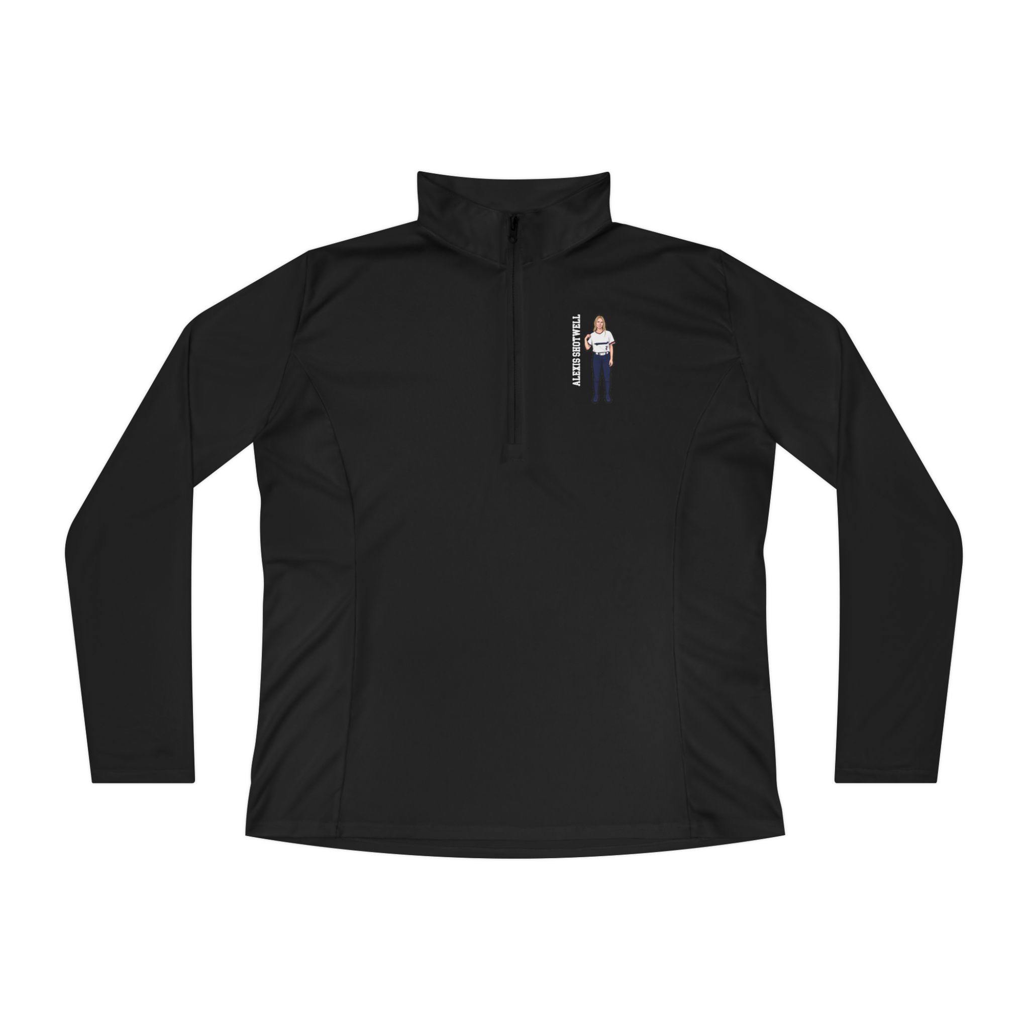 Women's Q-Zip Pullover — character_name_vertical in Black