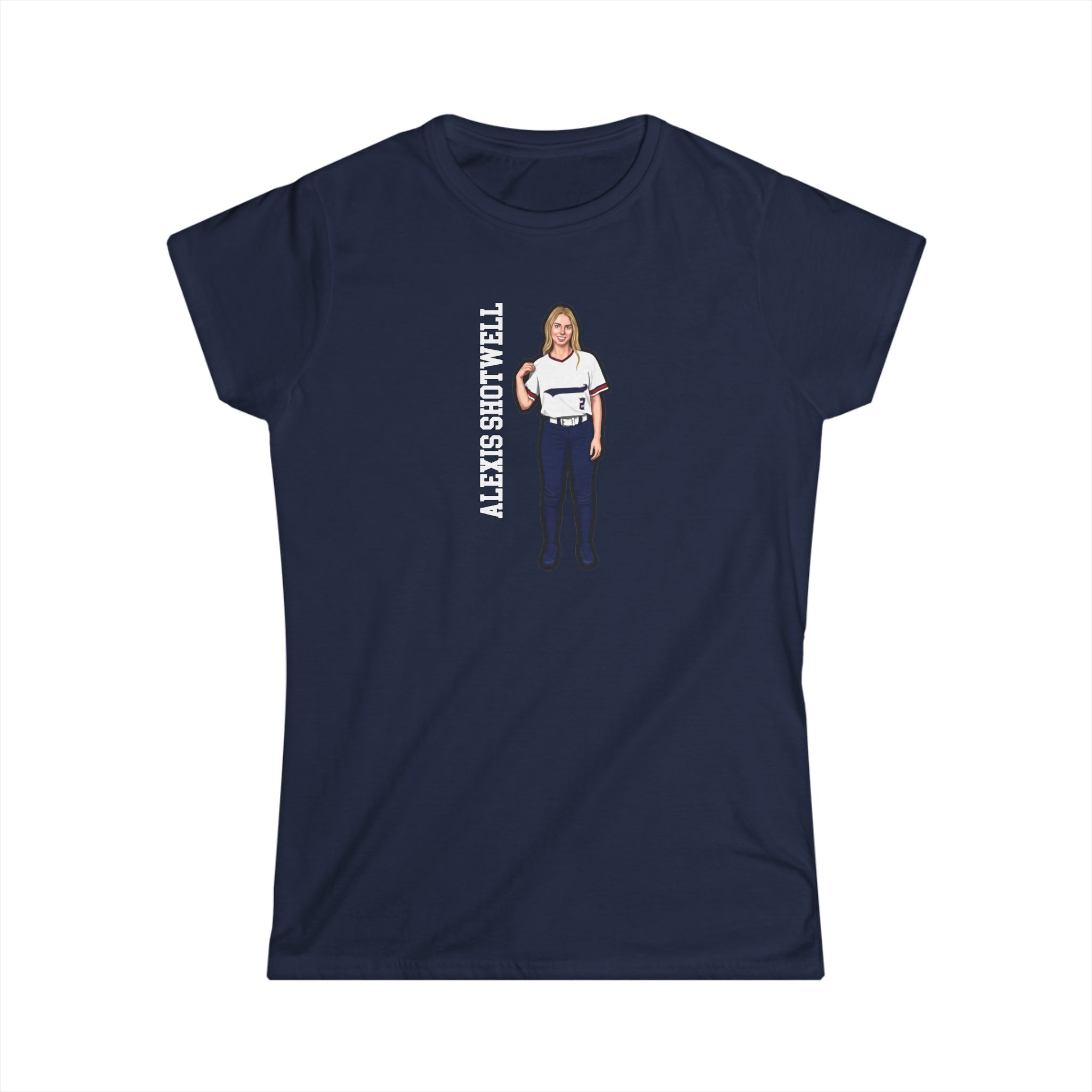 Women's Softstyle Tee — character_name_vertical in Navy