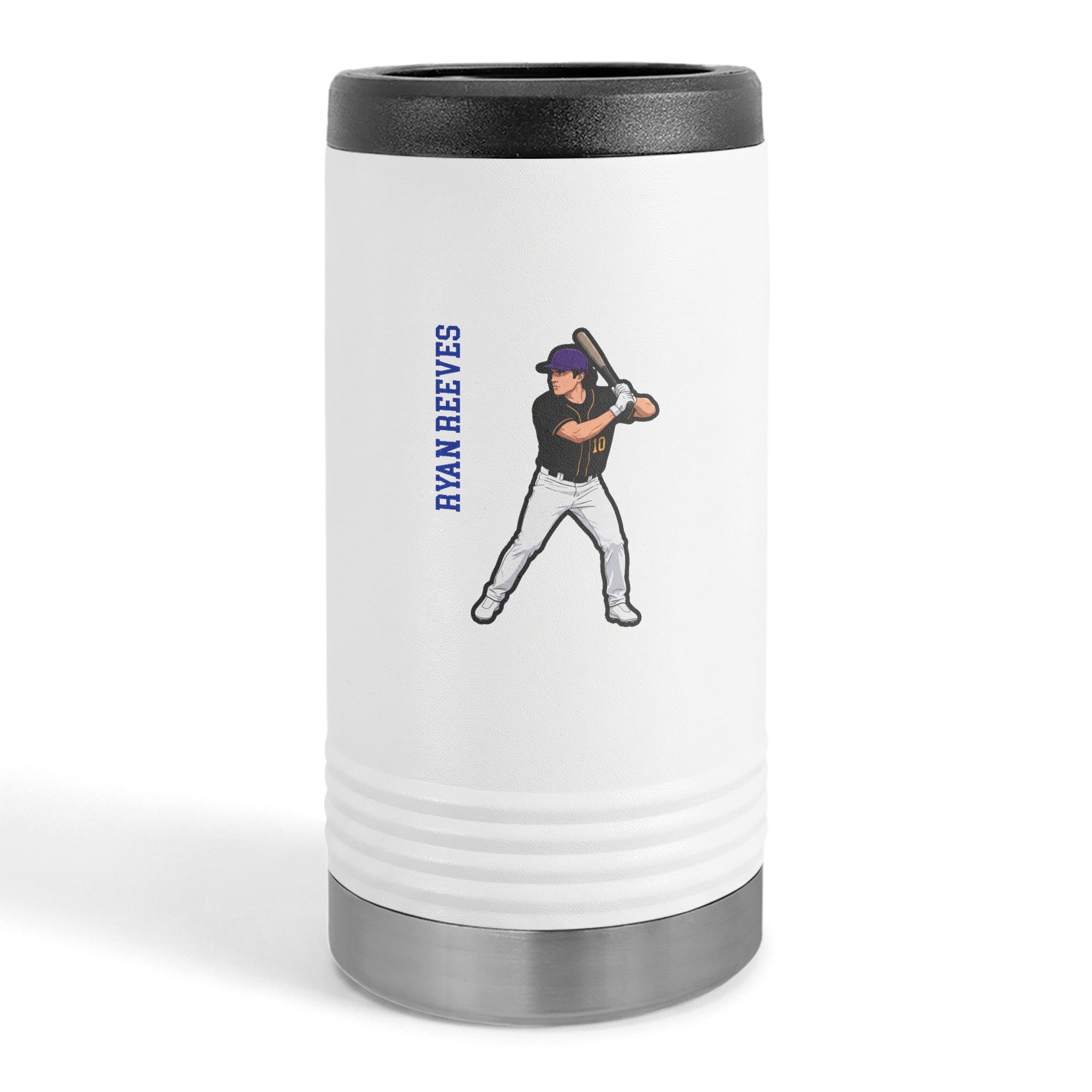 Slim Stainless Can Cooler — character_name_vertical in White