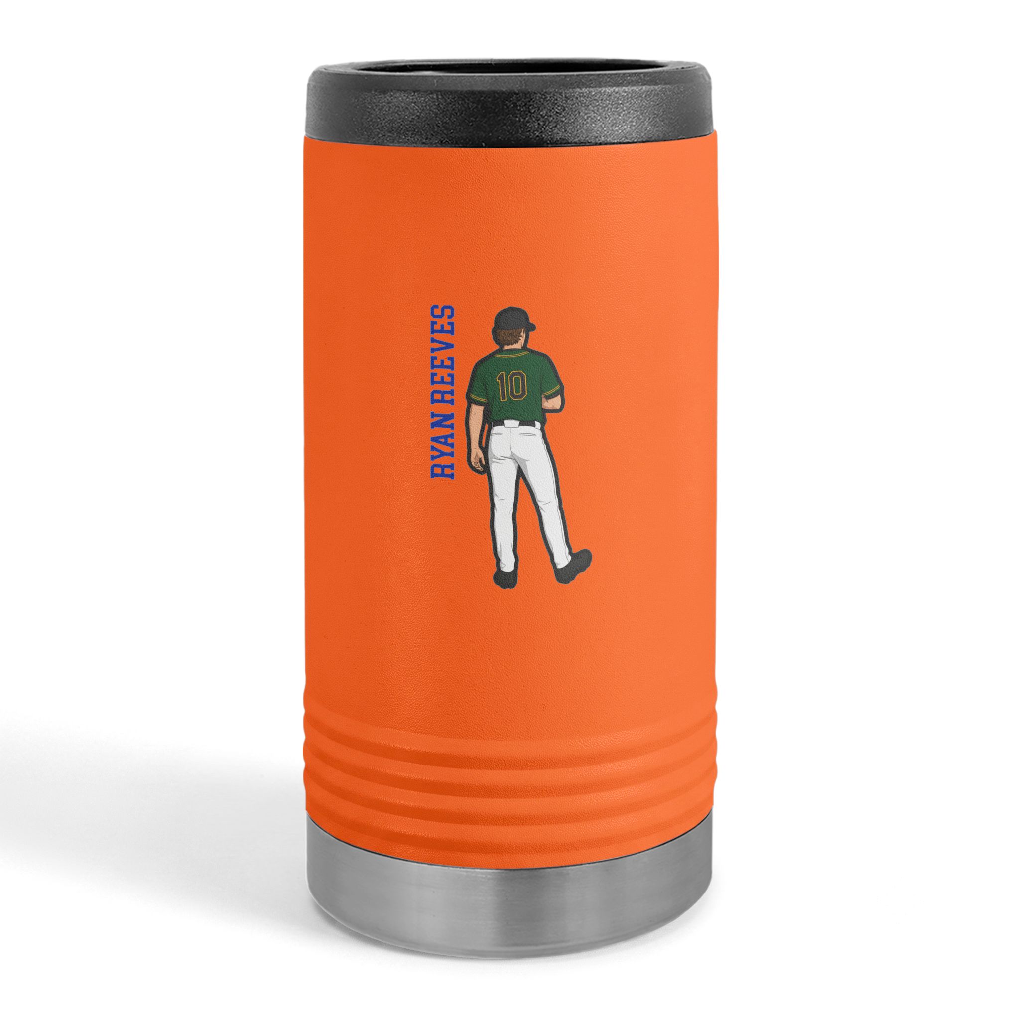 Slim Stainless Can Cooler — character_name_vertical in Orange