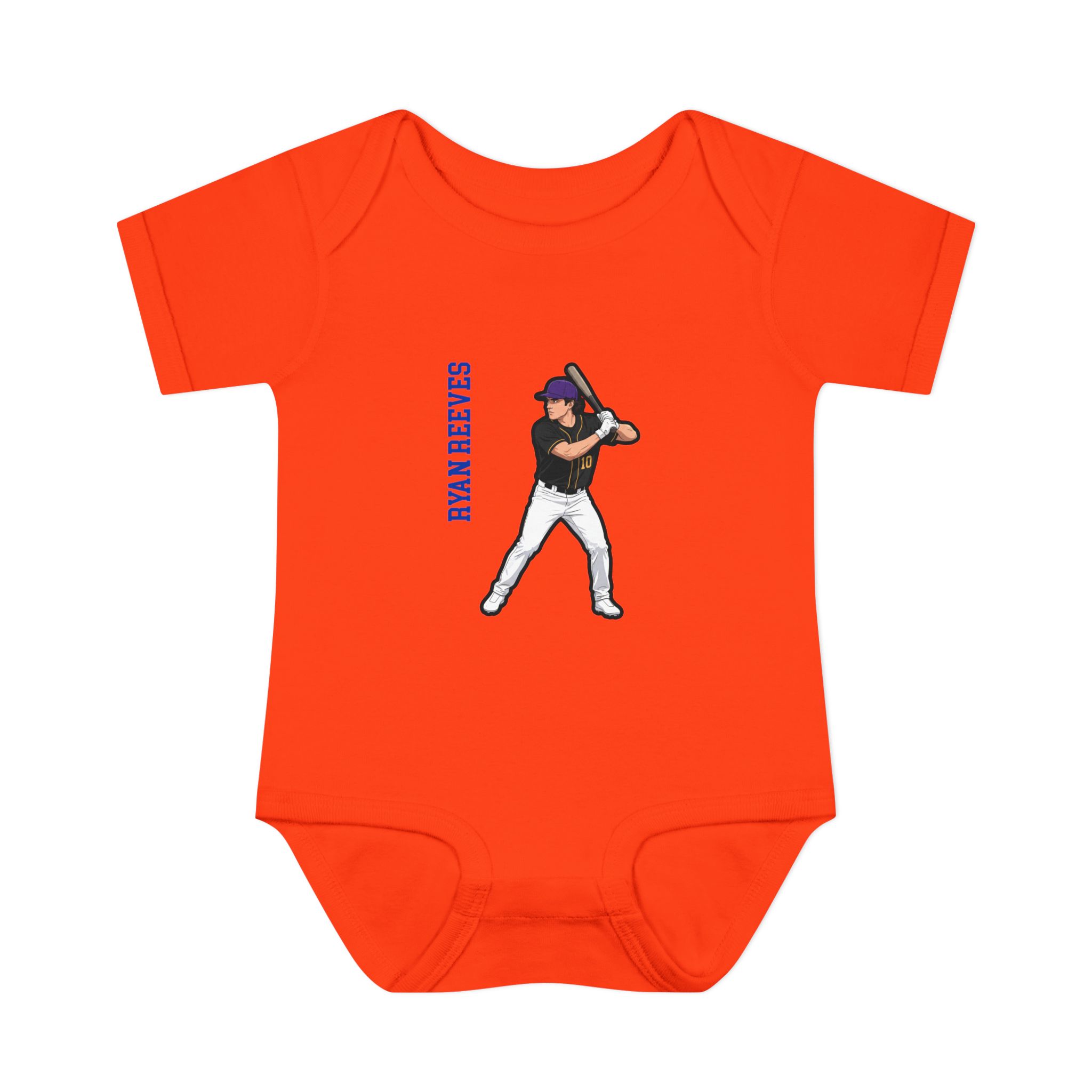 Baby Onesie — character_name_vertical in Orange