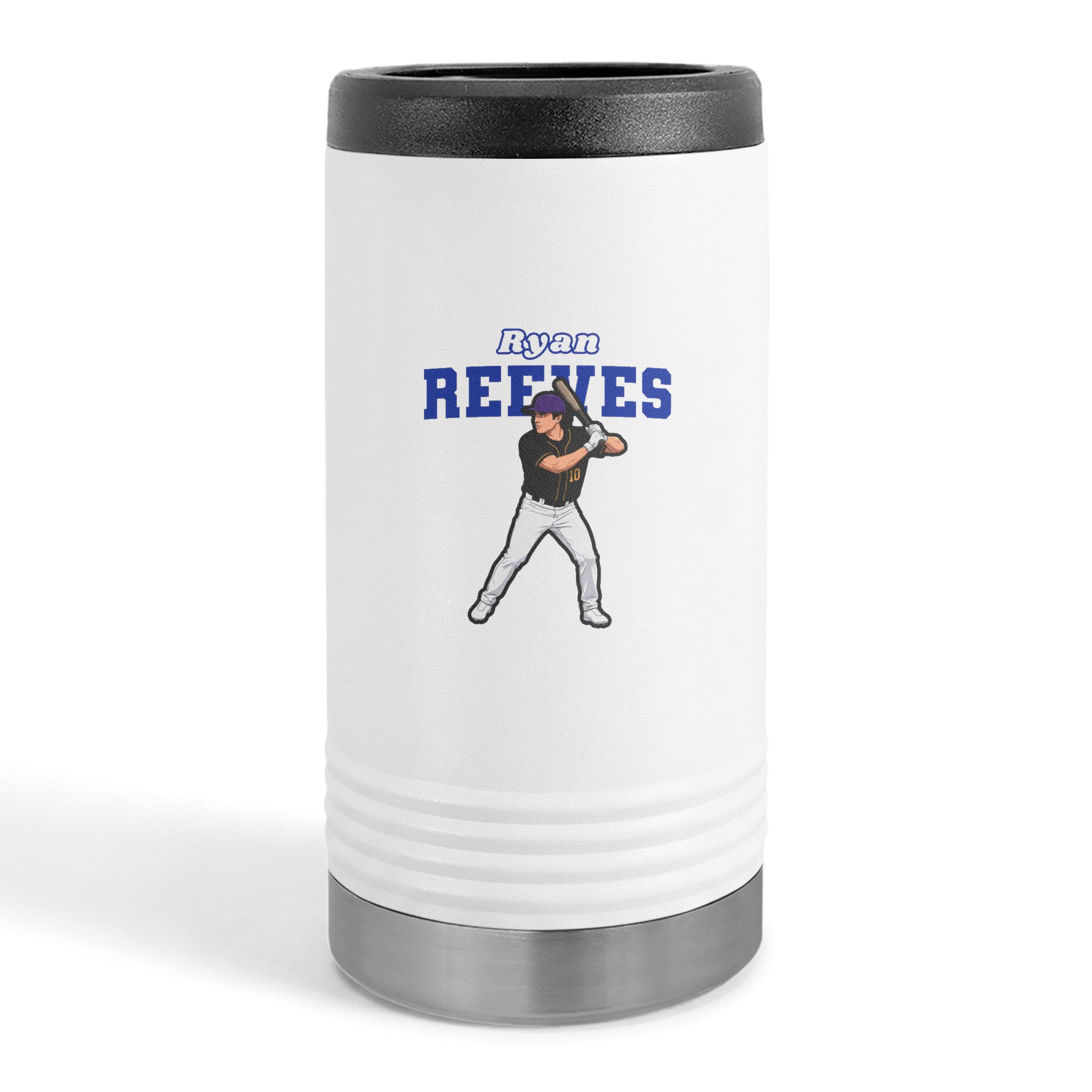 Slim Stainless Can Cooler — character_name_arch in White