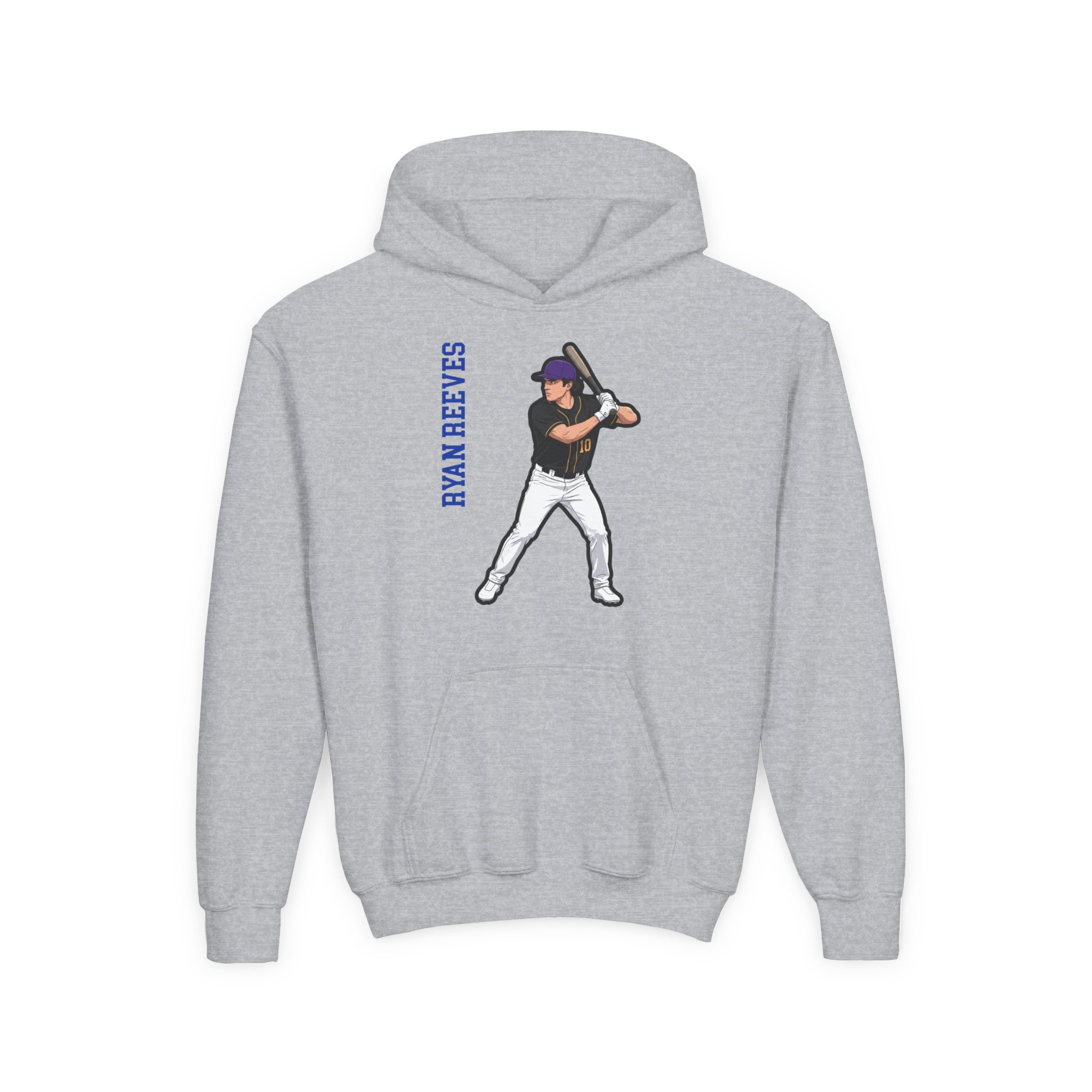 Youth Hoodie — character_name_vertical in Grey