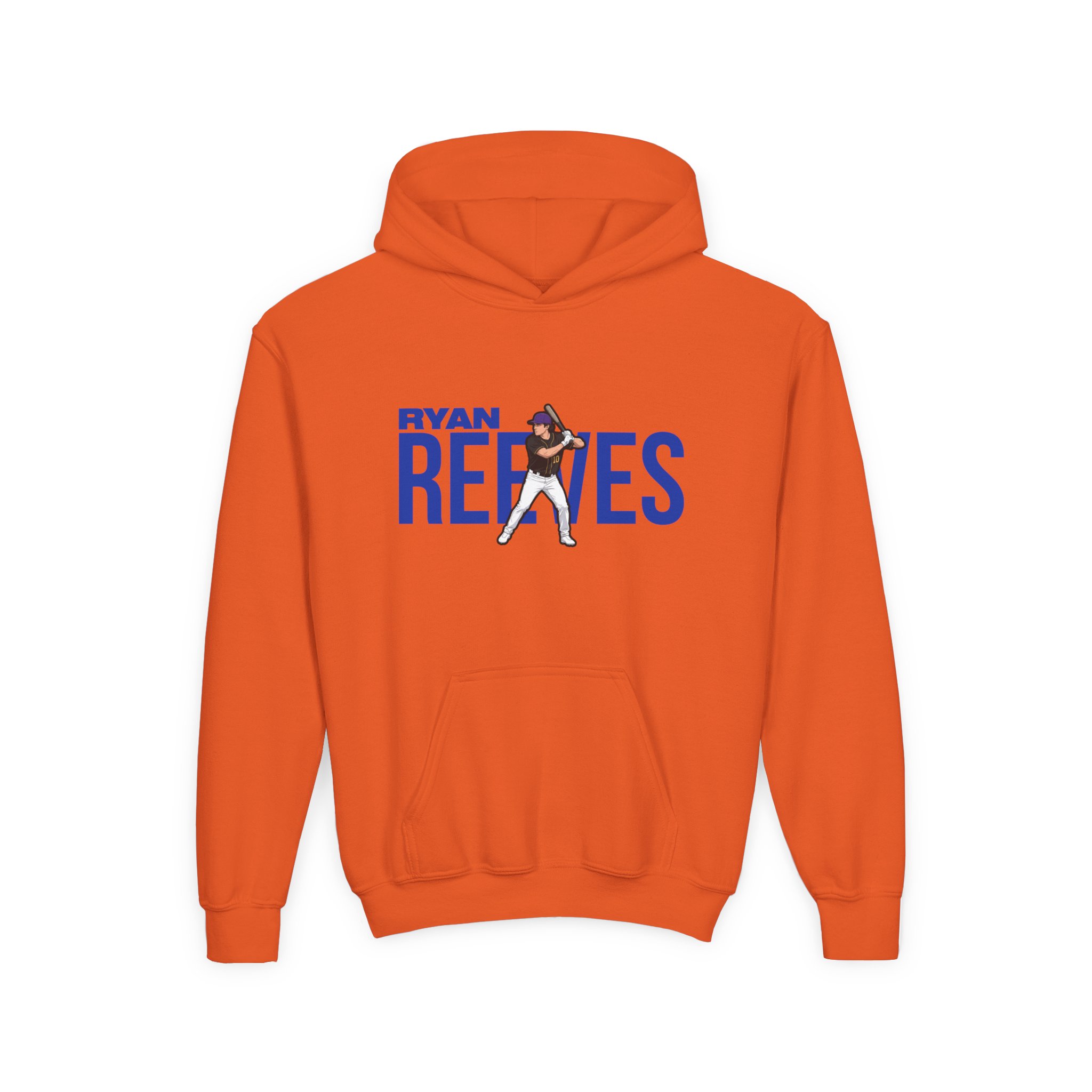 Youth Hoodie — character_player_name in Orange