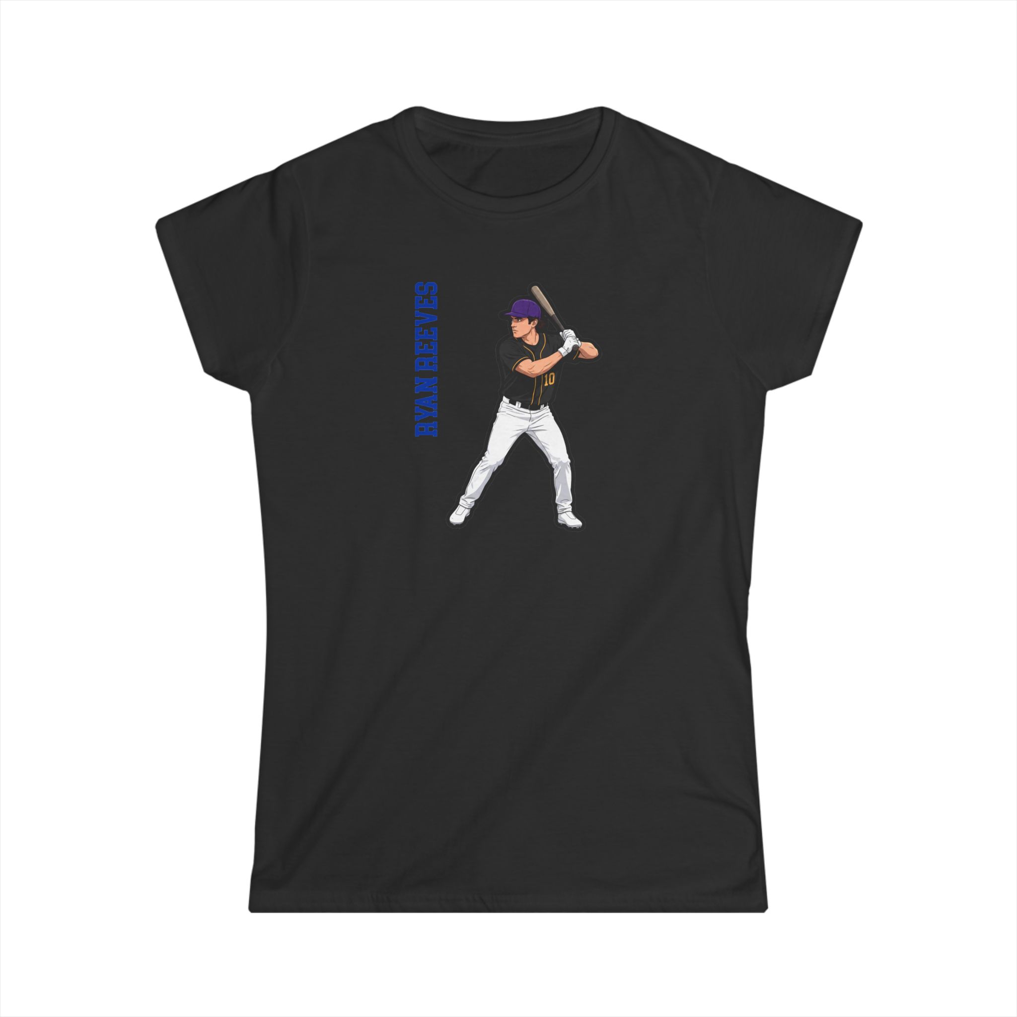 Women's Softstyle Tee — character_name_vertical in Black