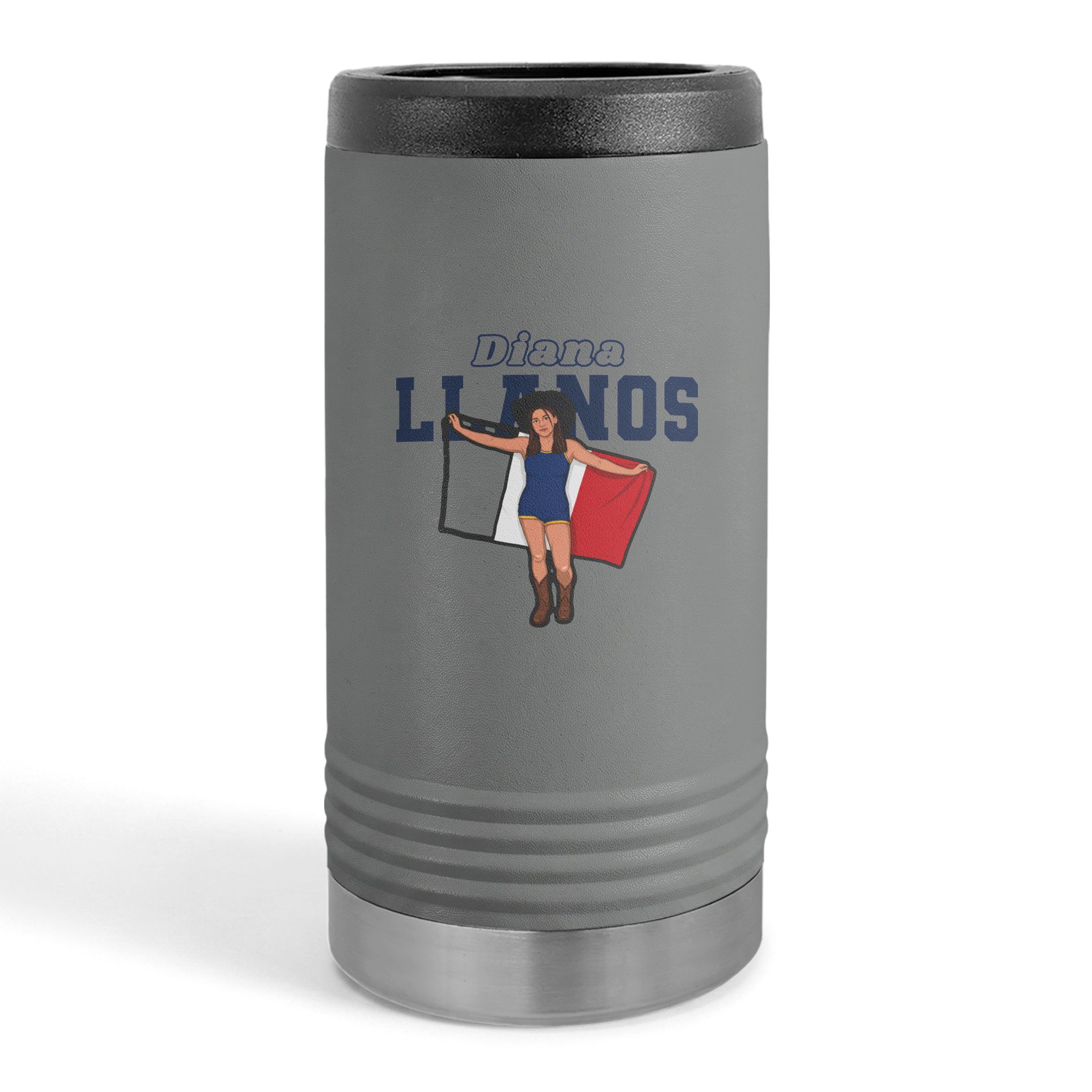 Slim Stainless Can Cooler — character_name_arch in Grey