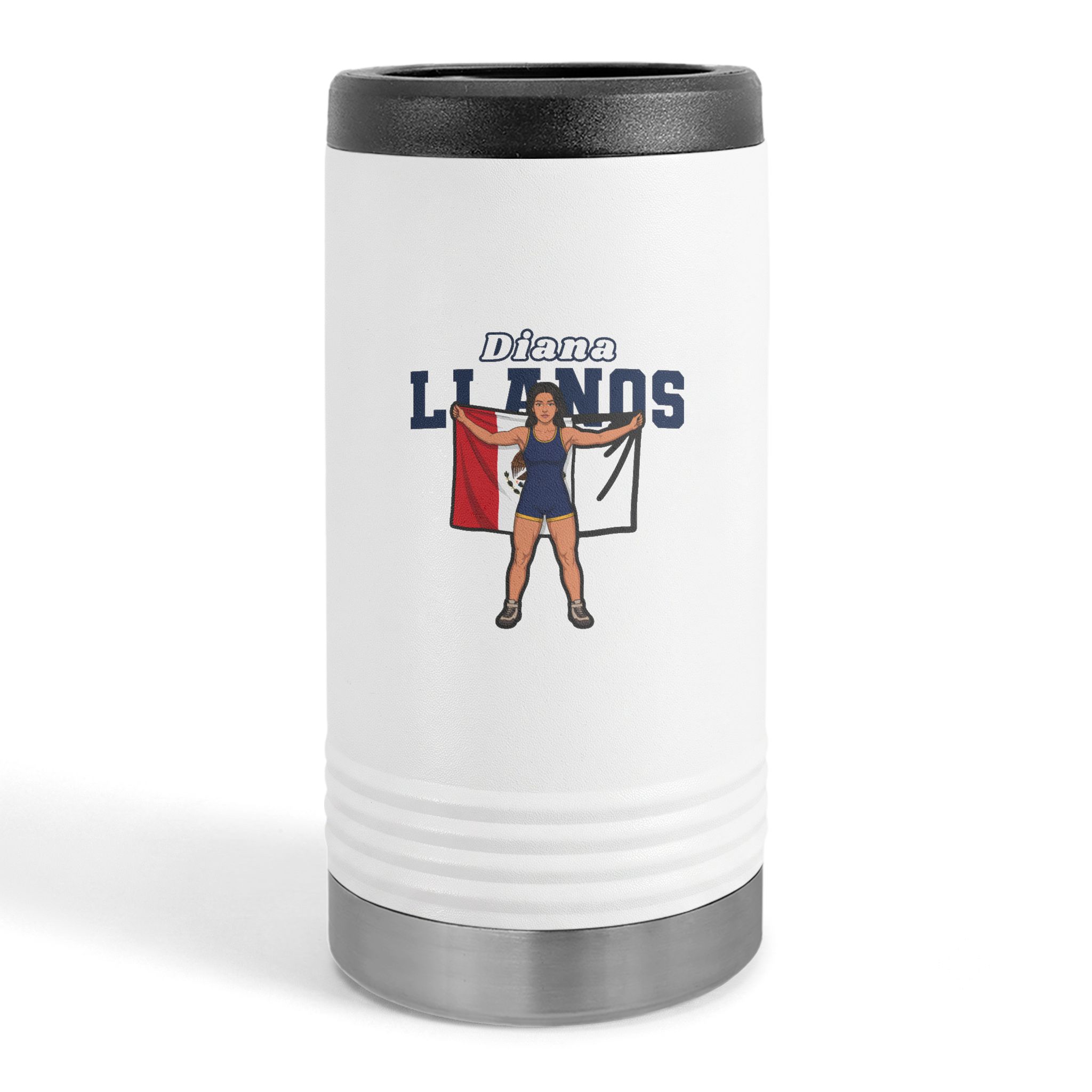 Slim Stainless Can Cooler — character_name_arch in White