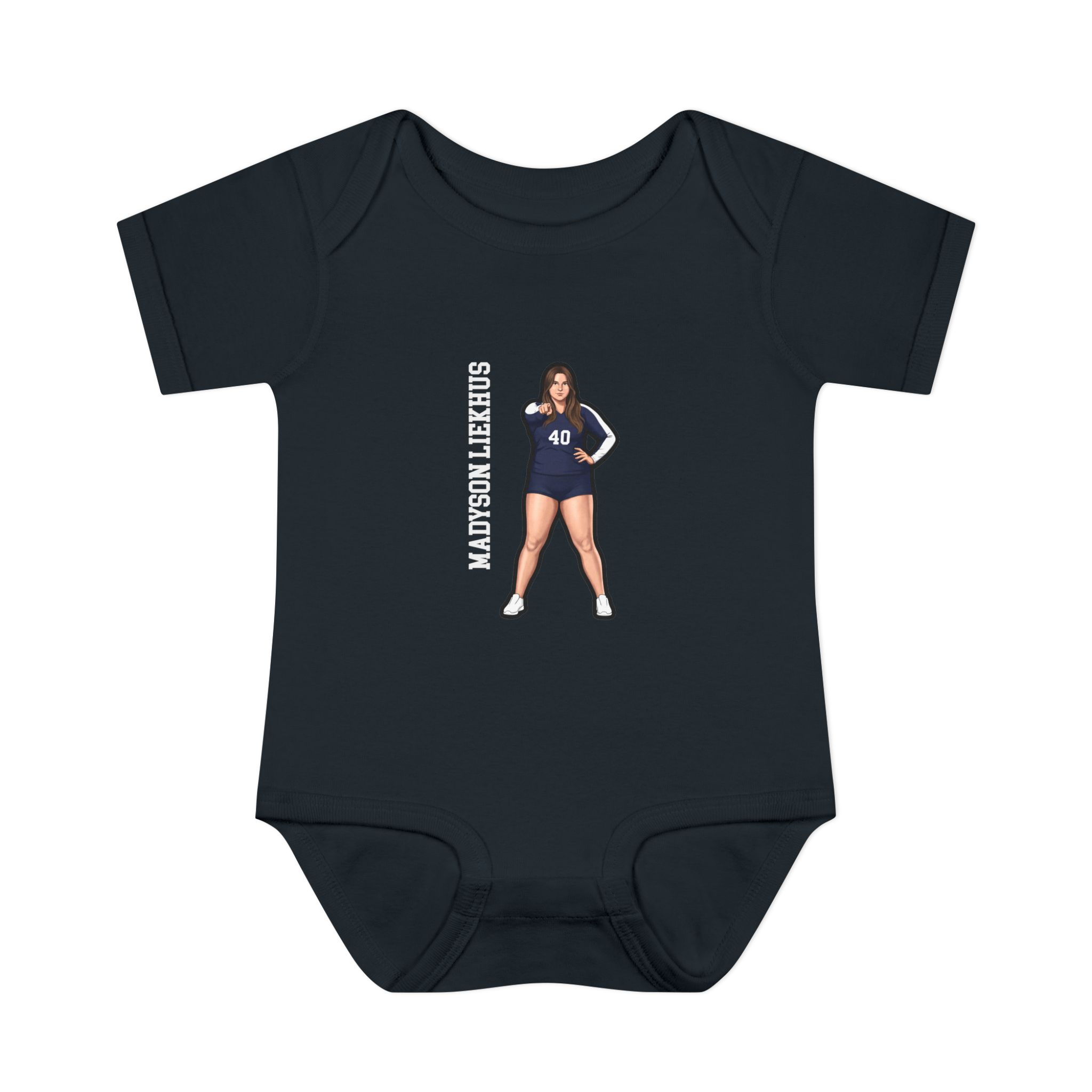 Baby Onesie — character_name_vertical in Black