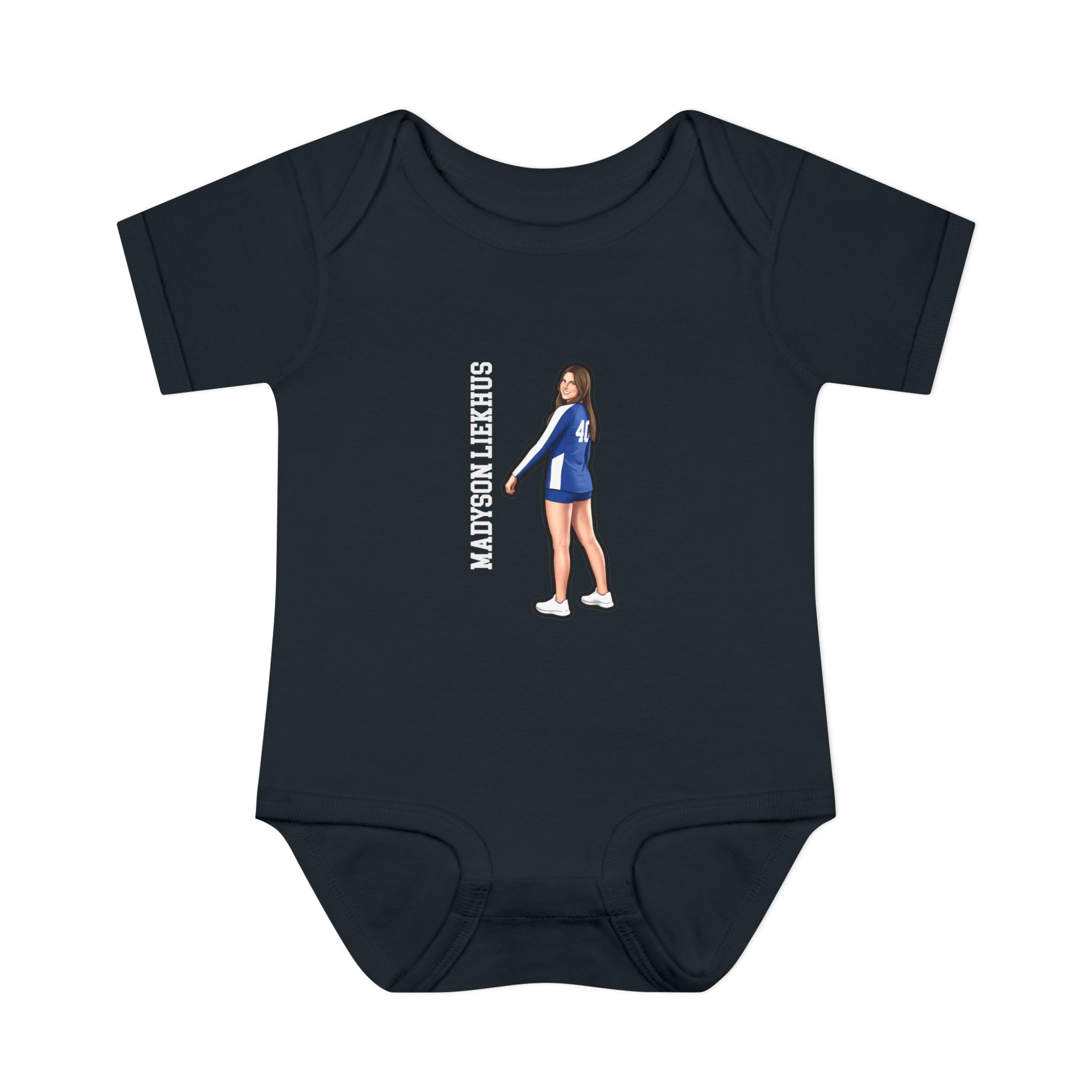 Baby Onesie — character_name_vertical in Black