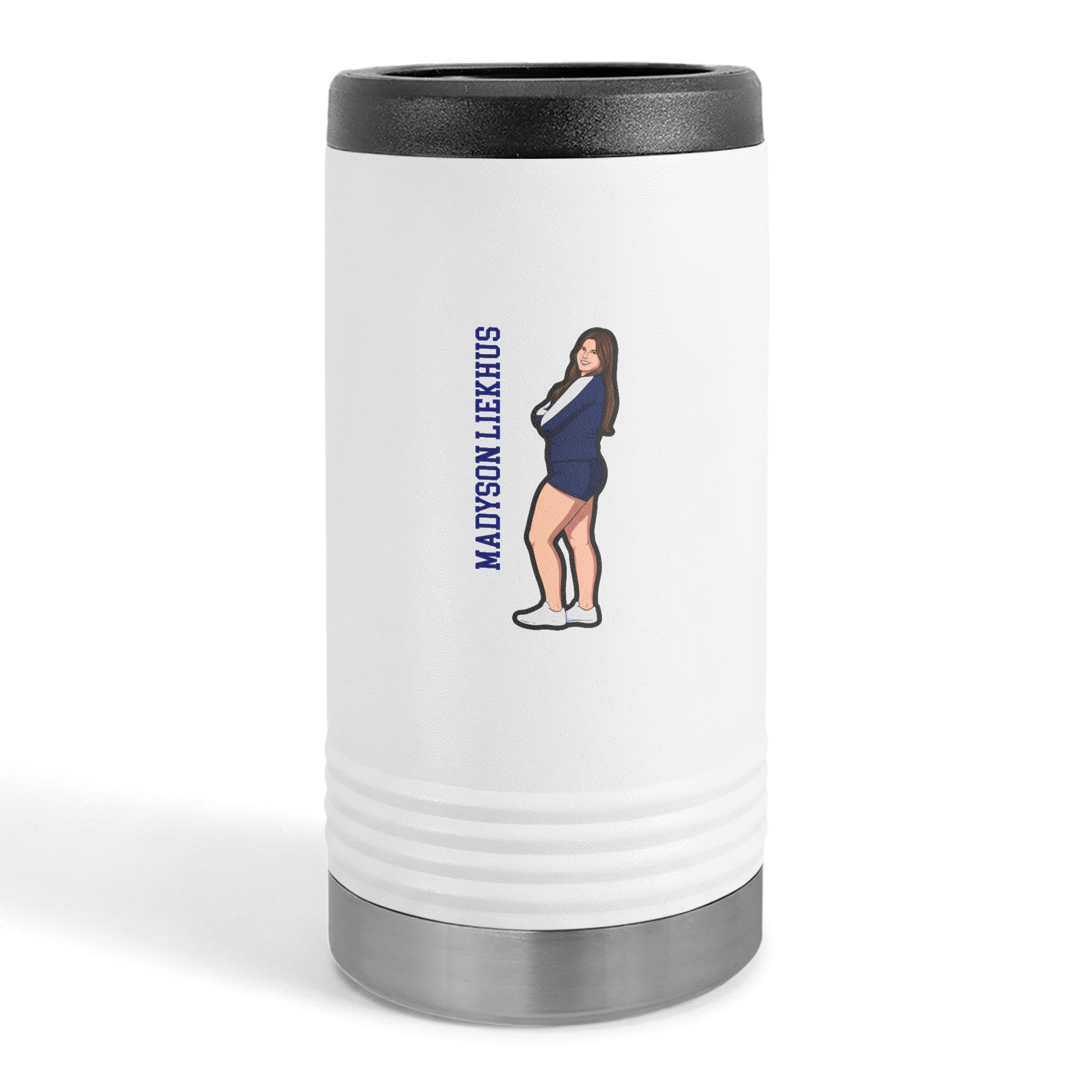 Slim Stainless Can Cooler — character_name_vertical in White