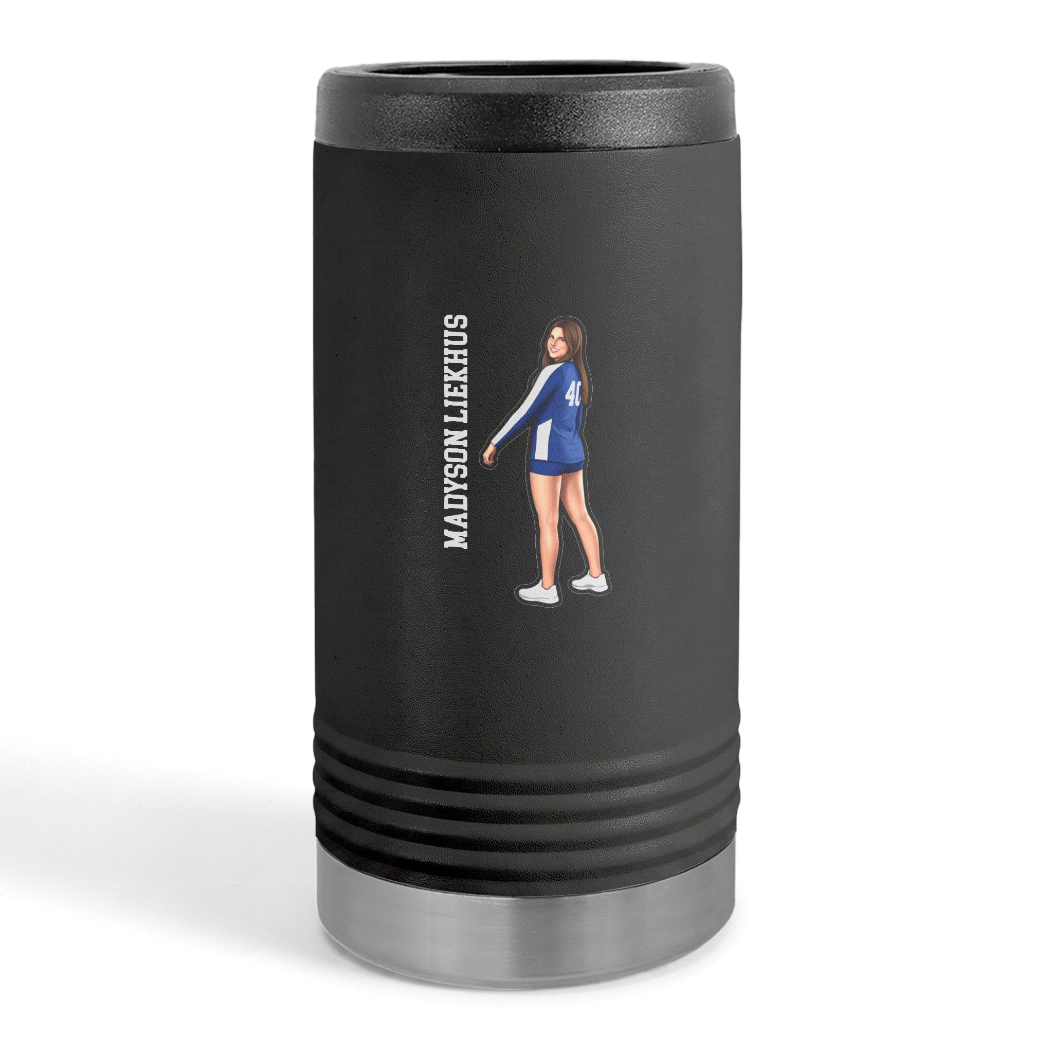 Slim Stainless Can Cooler — character_name_vertical in Black