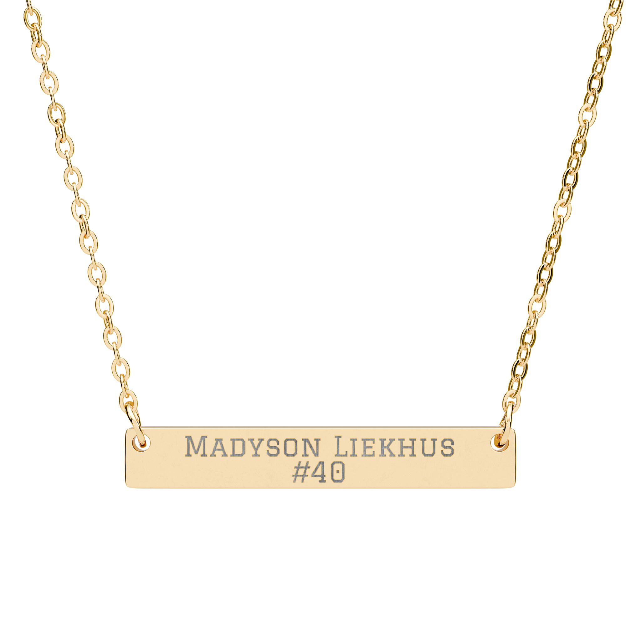 Engraved Bar Necklace — Name & Number in Gold