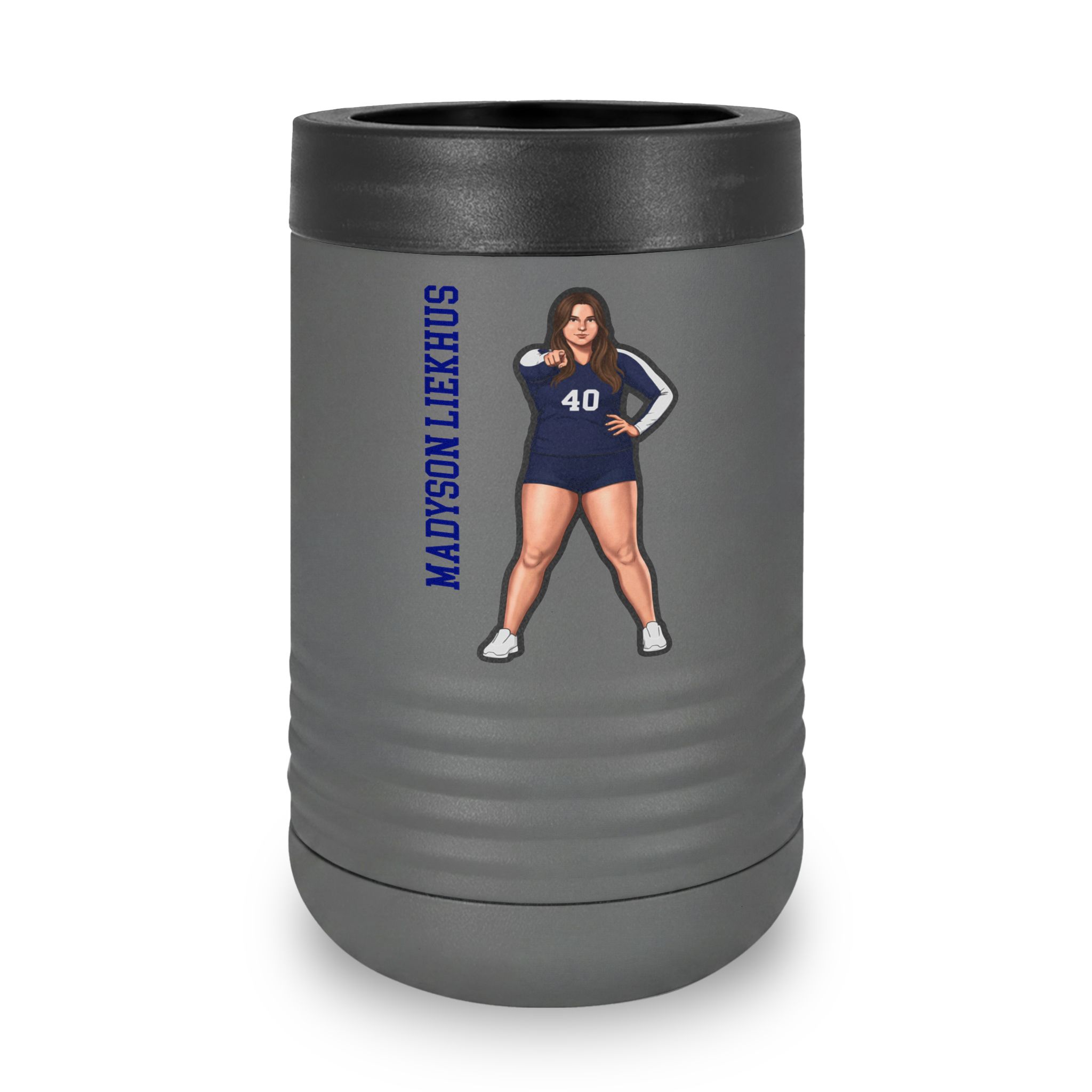 Stainless Can Cooler — character_name_vertical in Grey