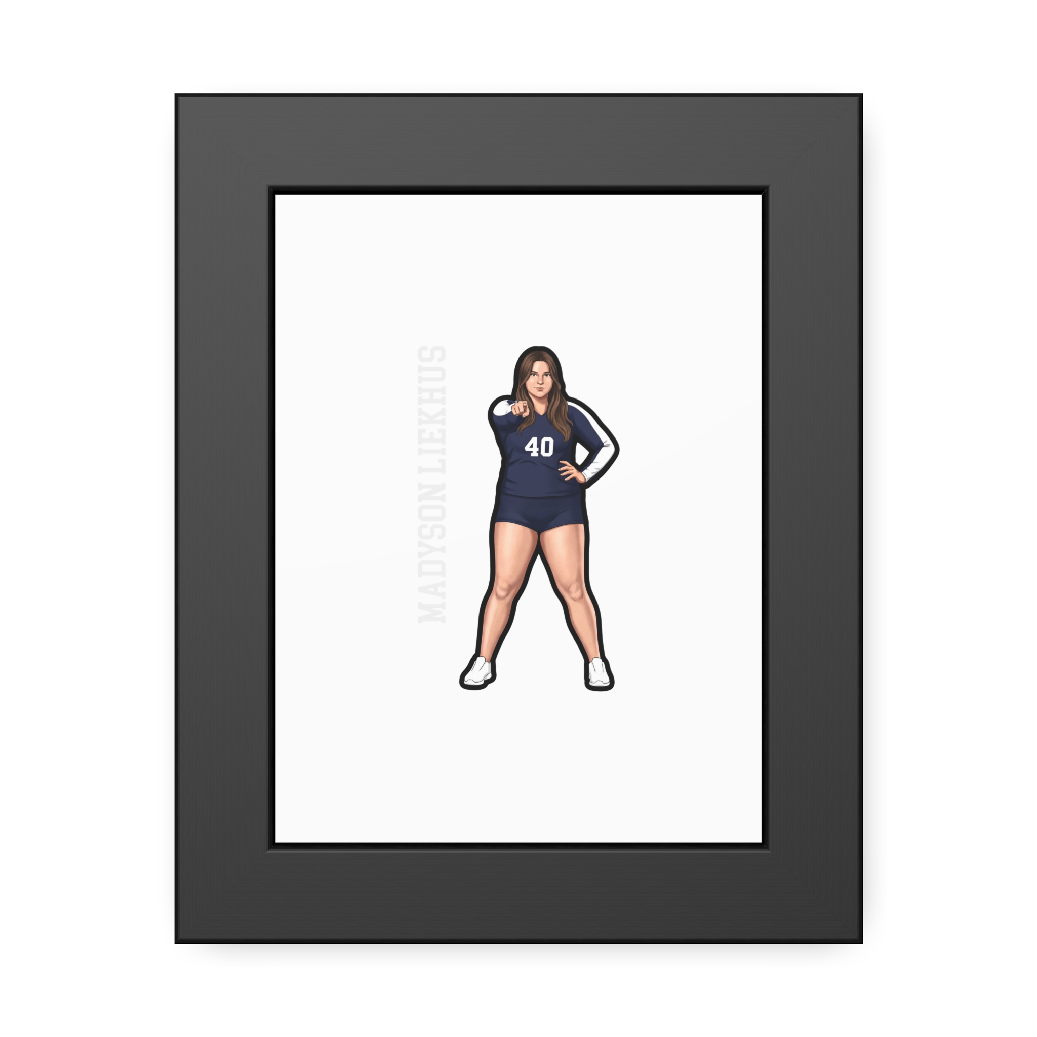 Framed Poster — character_name_vertical in Black