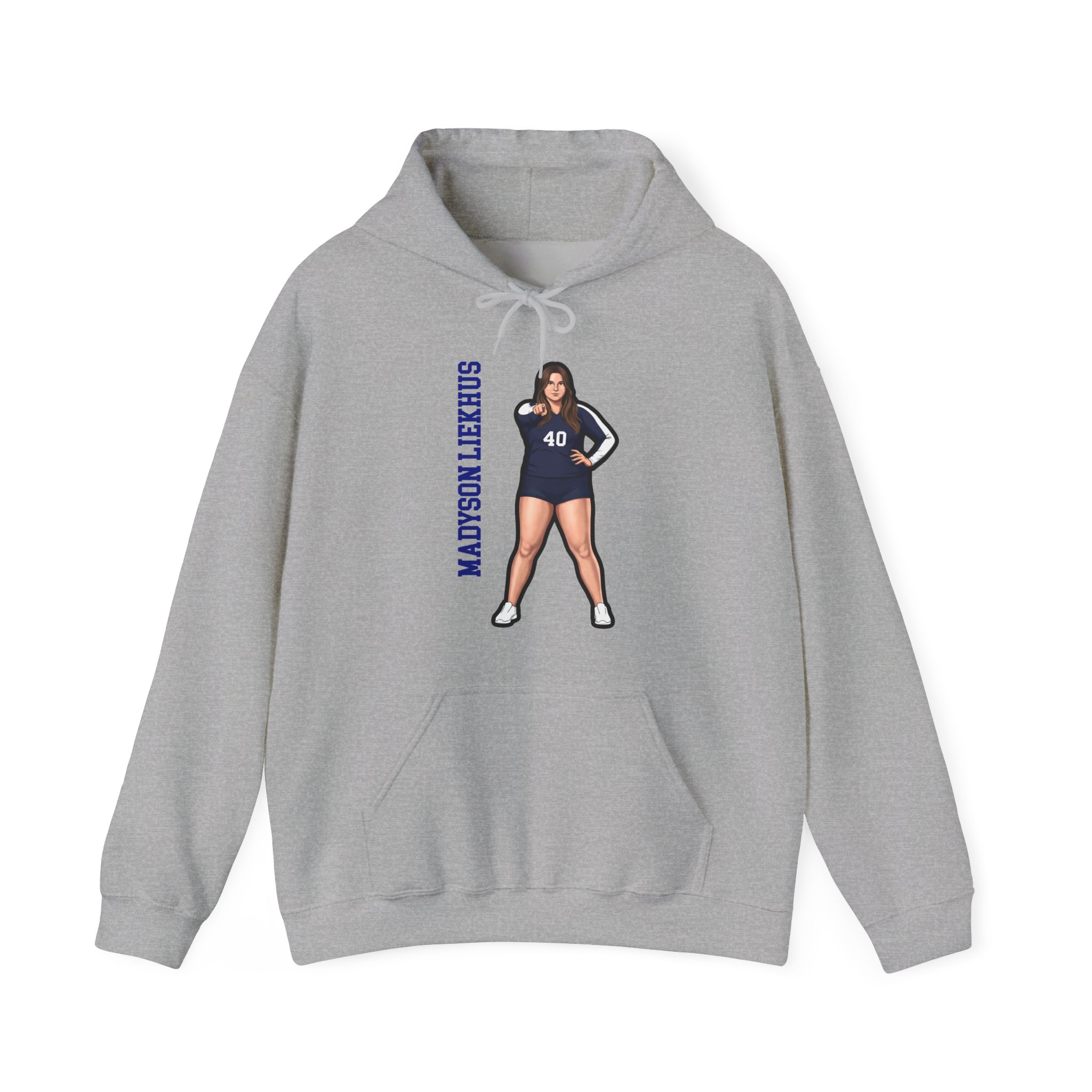 Hoodie — character_name_vertical in Grey