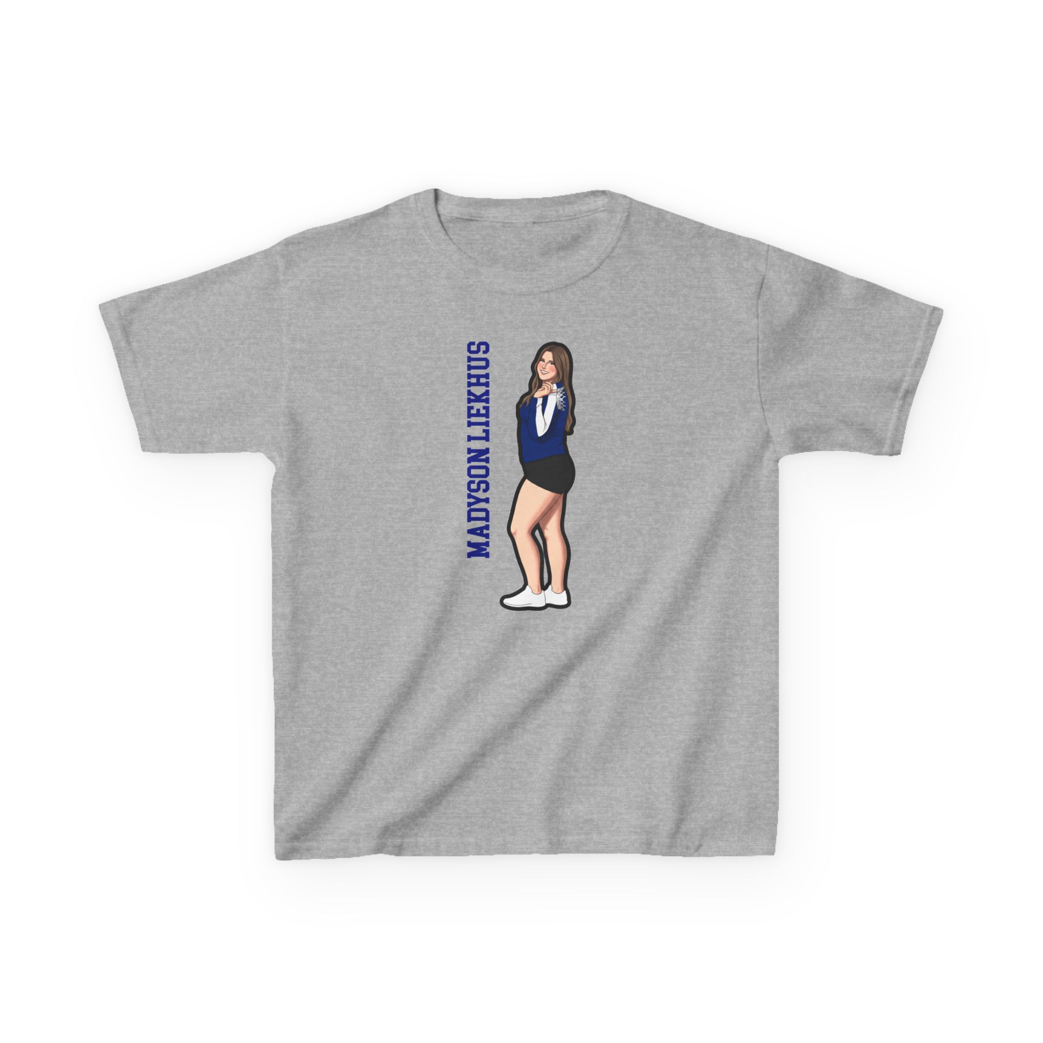 Youth Tee — character_name_vertical in Grey