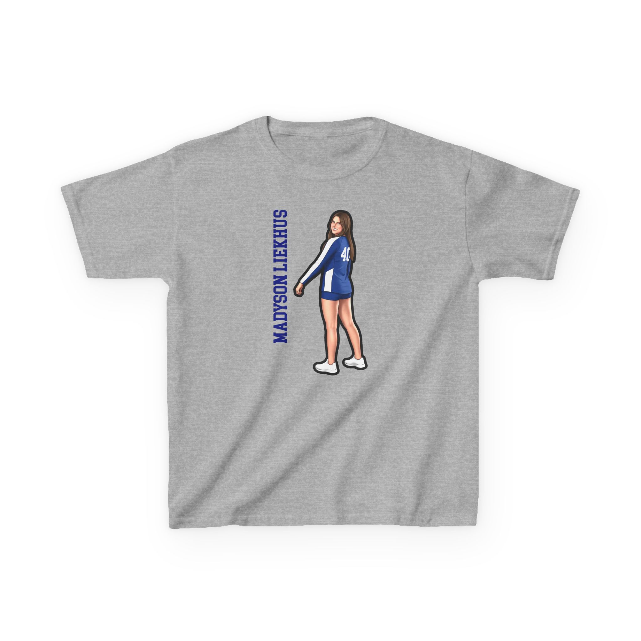 Youth Tee — character_name_vertical in Grey