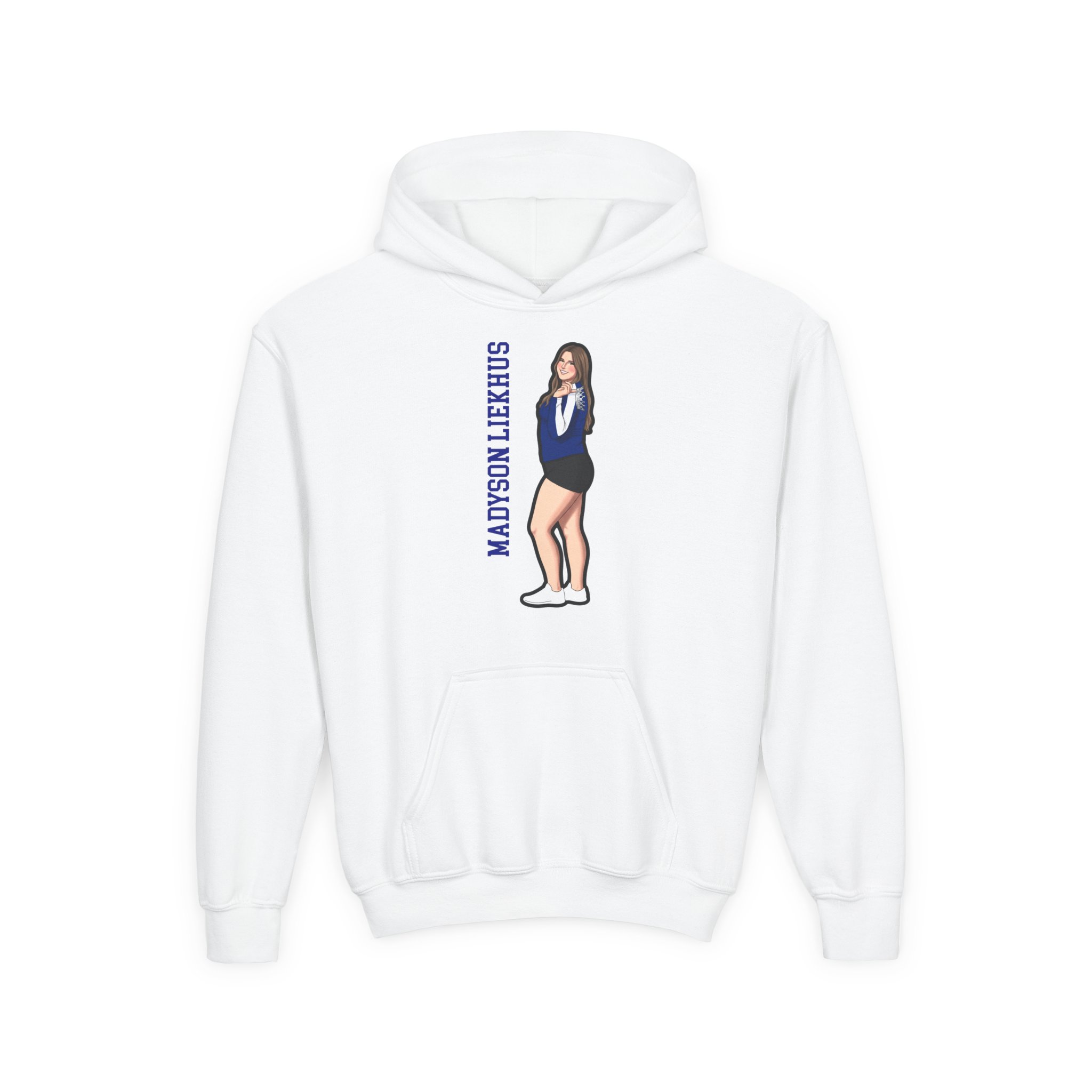 Youth Hoodie — character_name_vertical in White
