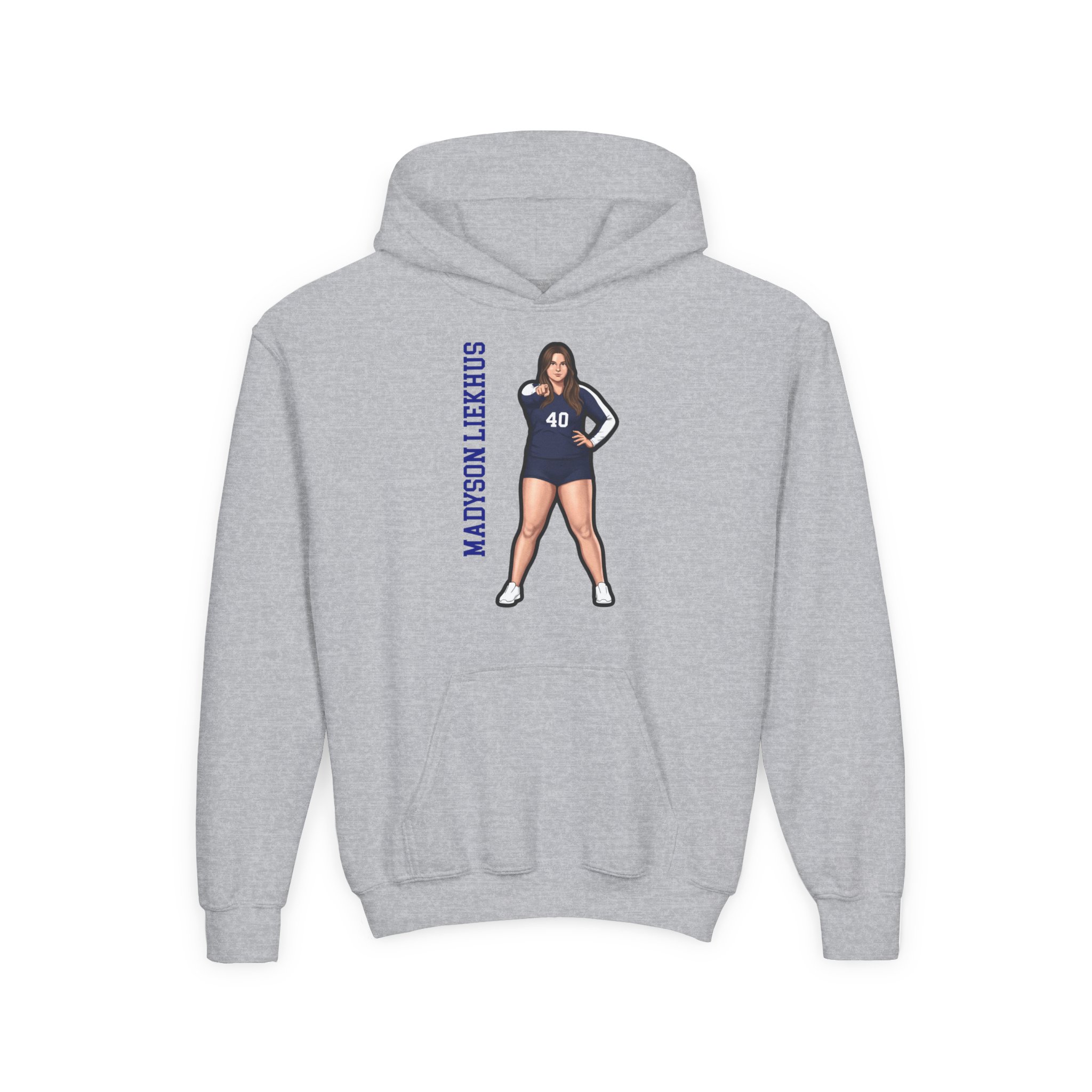 Youth Hoodie — character_name_vertical in Grey