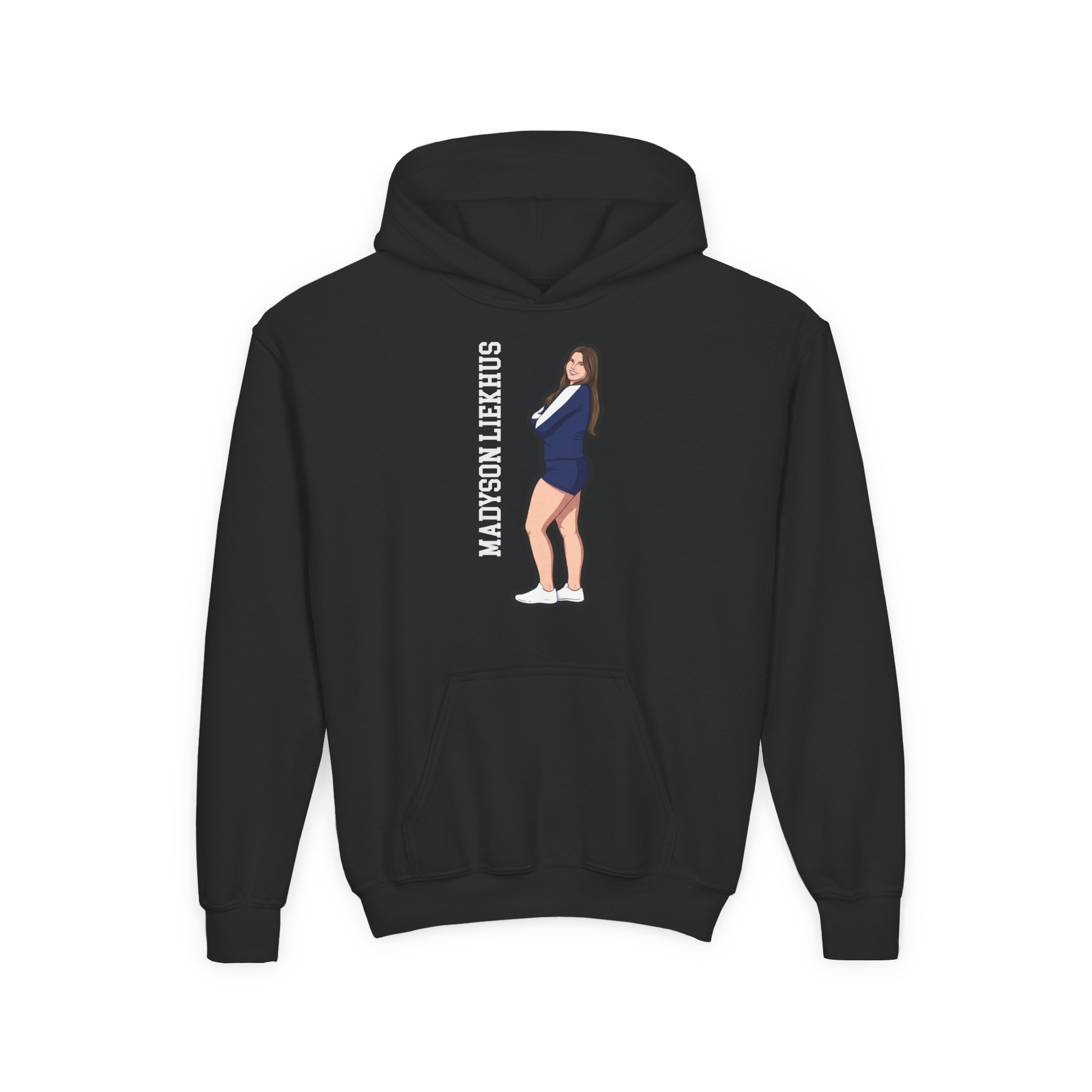 Youth Hoodie — character_name_vertical in Black