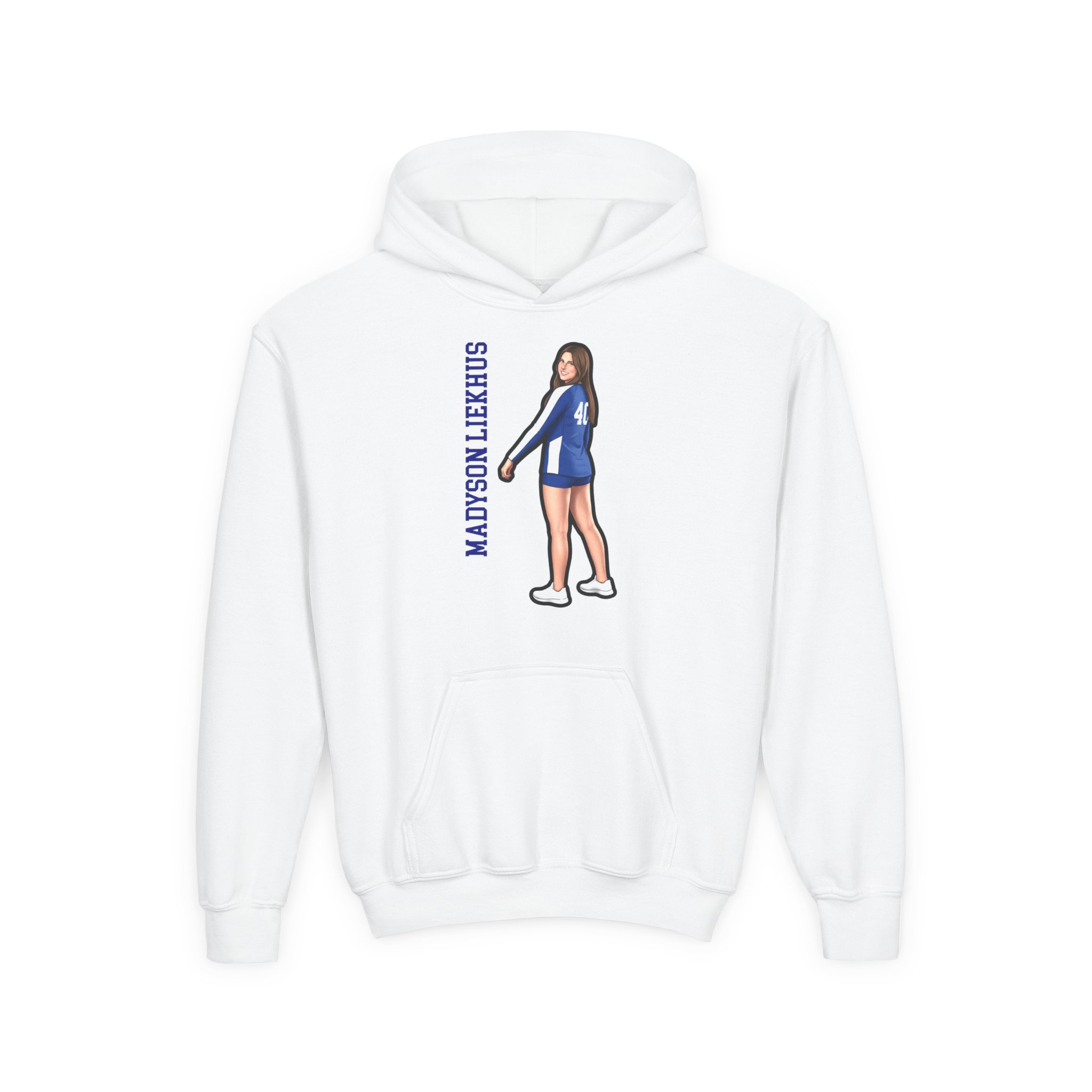 Youth Hoodie — character_name_vertical in White
