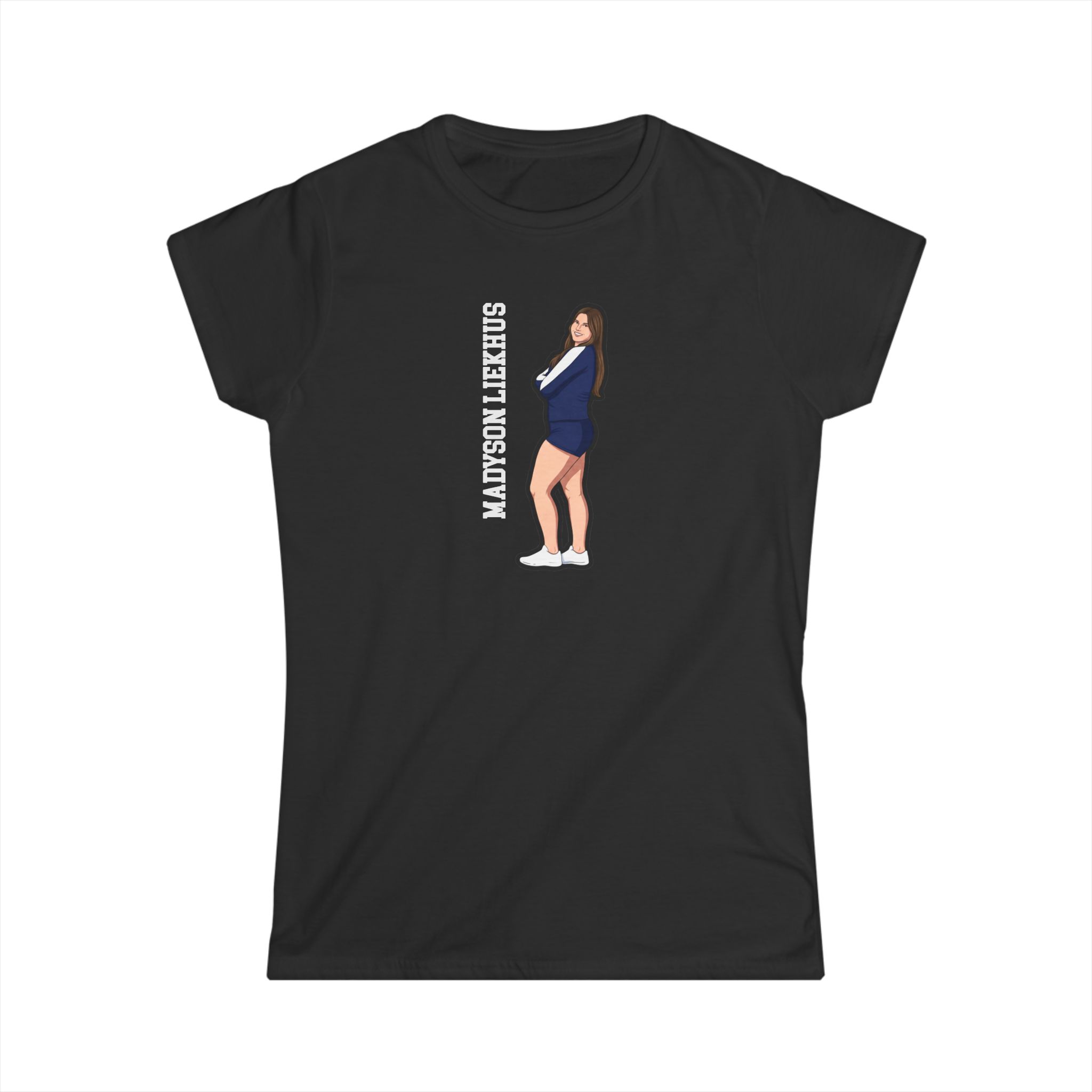 Women's Softstyle Tee — character_name_vertical in Black