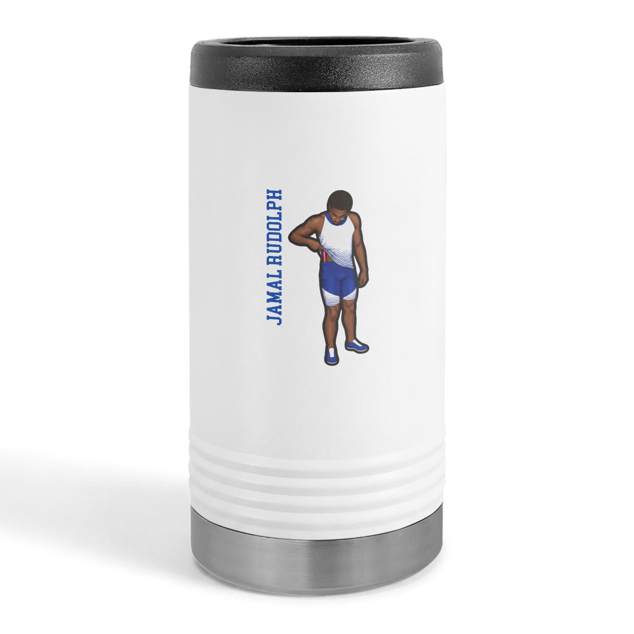 Slim Stainless Can Cooler — character_name_vertical in White