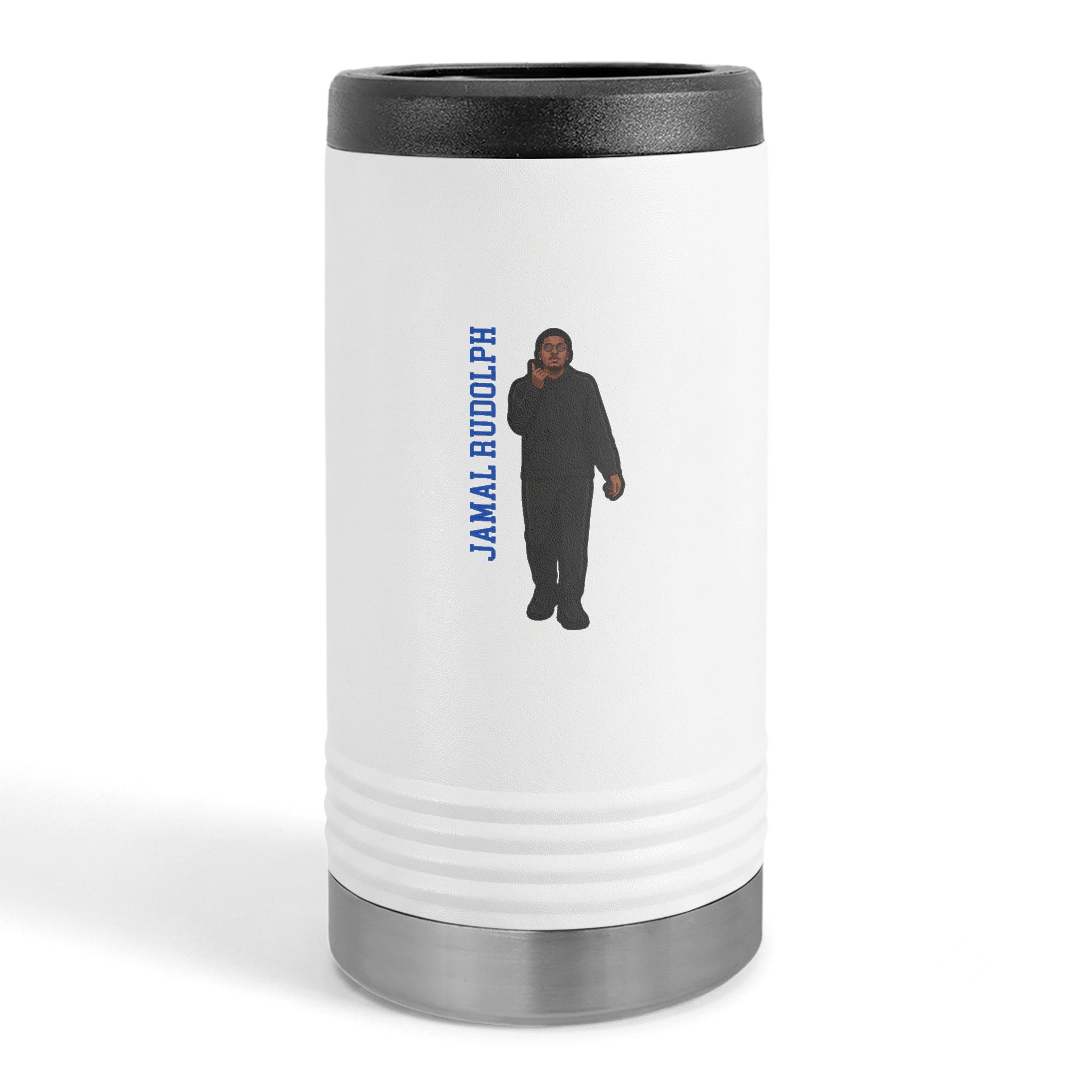 Slim Stainless Can Cooler — character_name_vertical in White