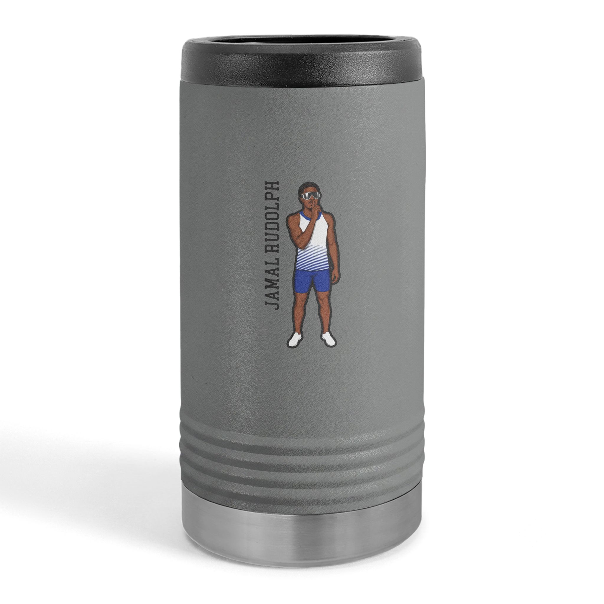 Slim Stainless Can Cooler — character_name_vertical in Grey