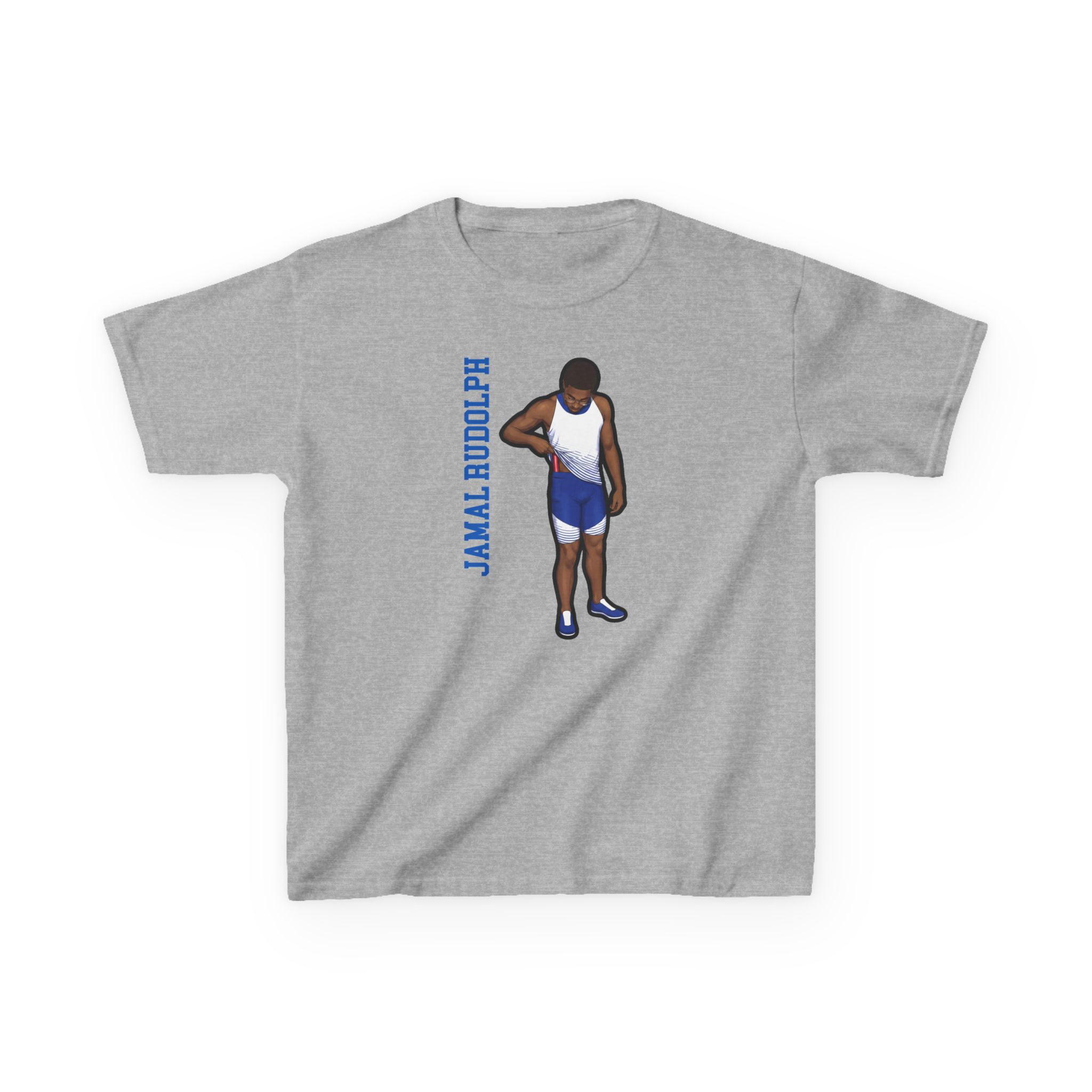 Youth Tee — character_name_vertical in Grey