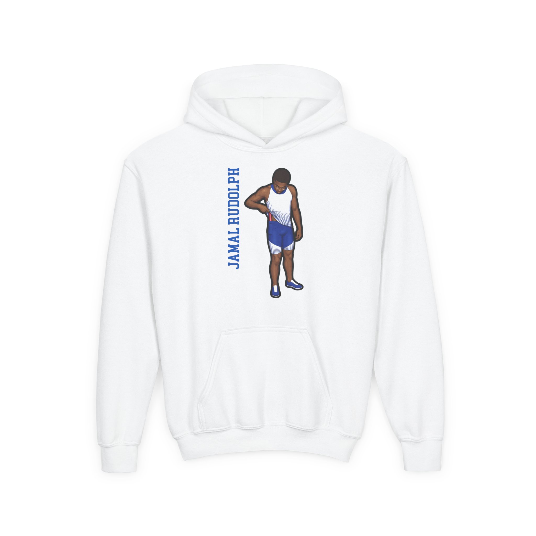Youth Hoodie — character_name_vertical in White