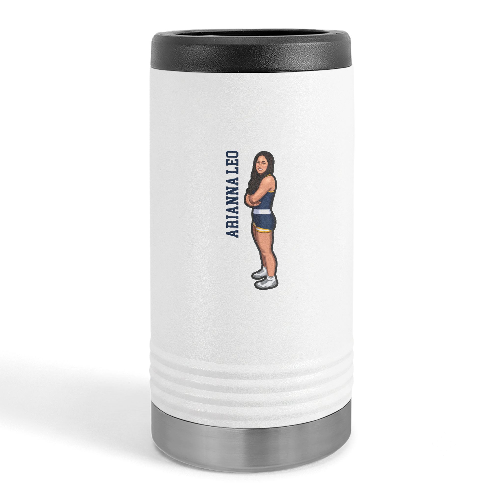 Slim Stainless Can Cooler — character_name_vertical in White