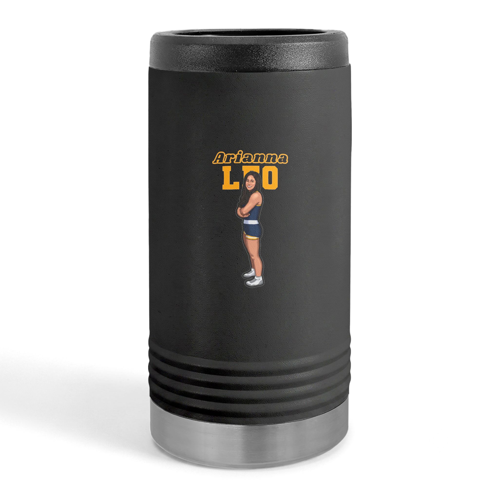 Slim Stainless Can Cooler — character_name_arch in Black