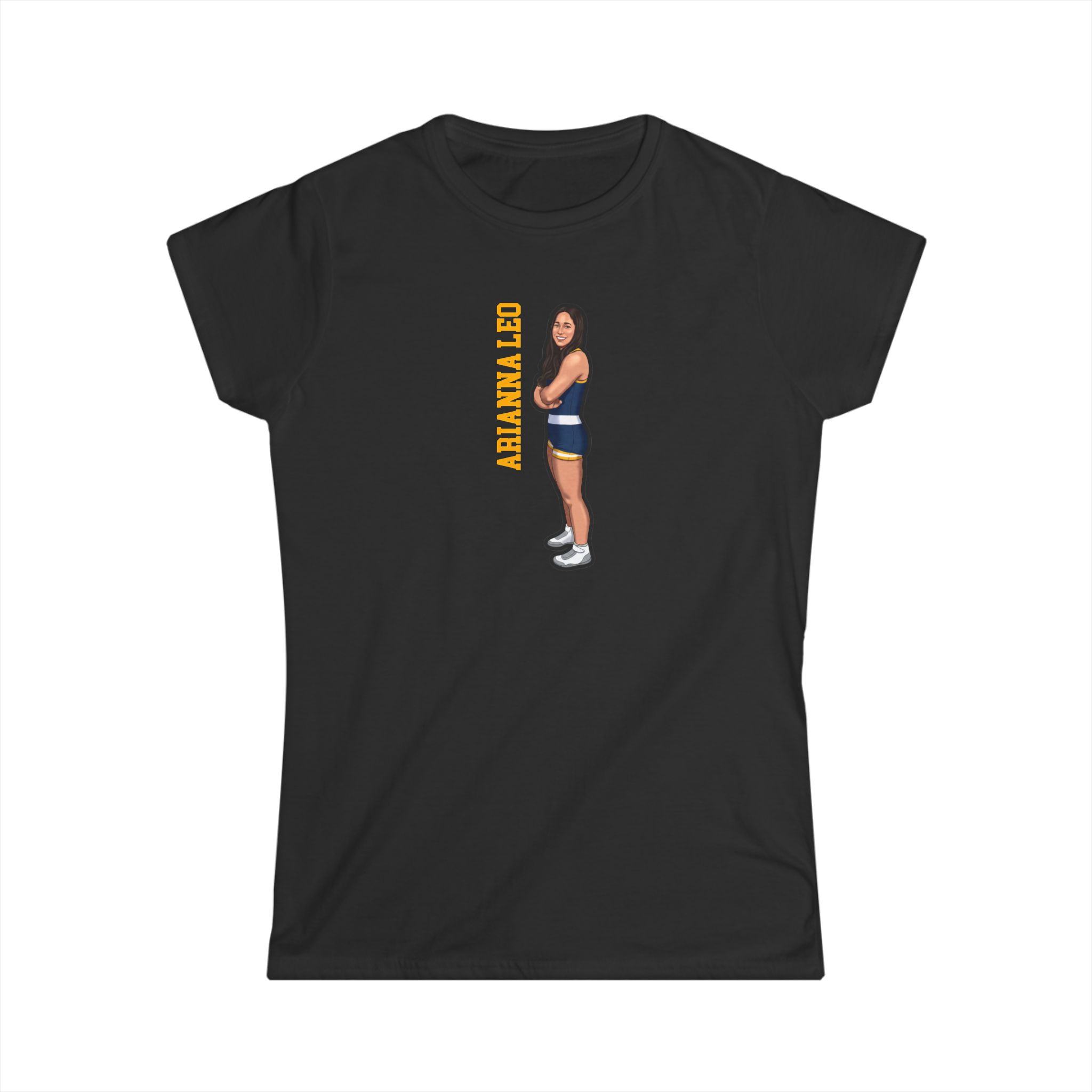 Women's Softstyle Tee — character_name_vertical in Black