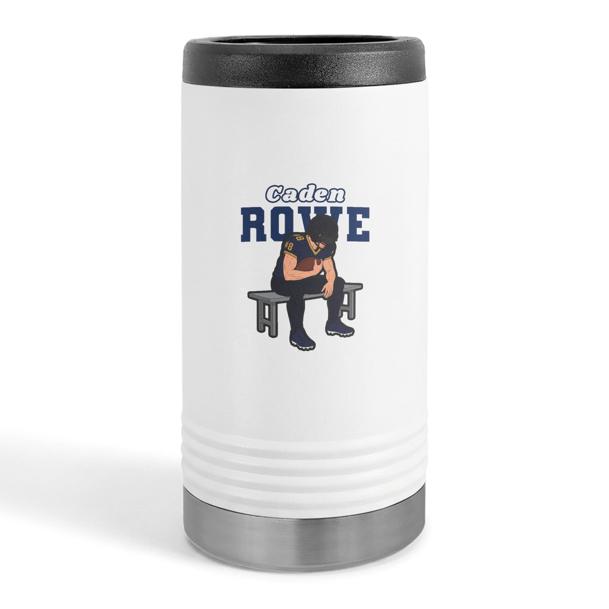 Slim Stainless Can Cooler — character_name_arch in White