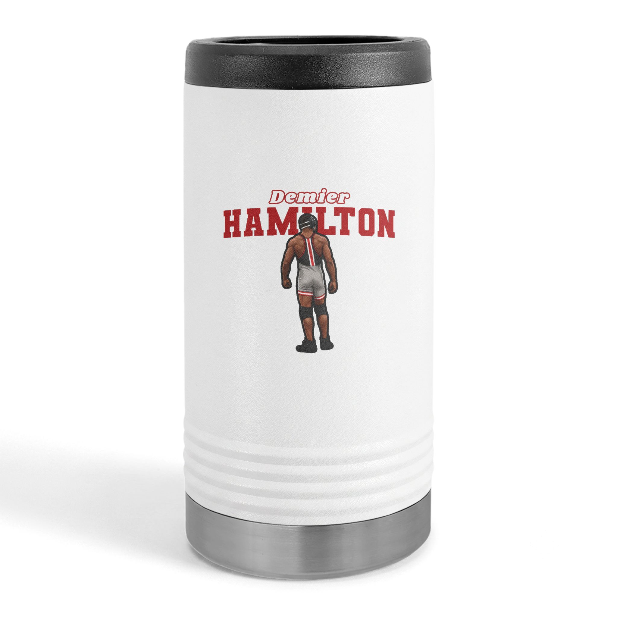 Slim Stainless Can Cooler — character_name_arch in White