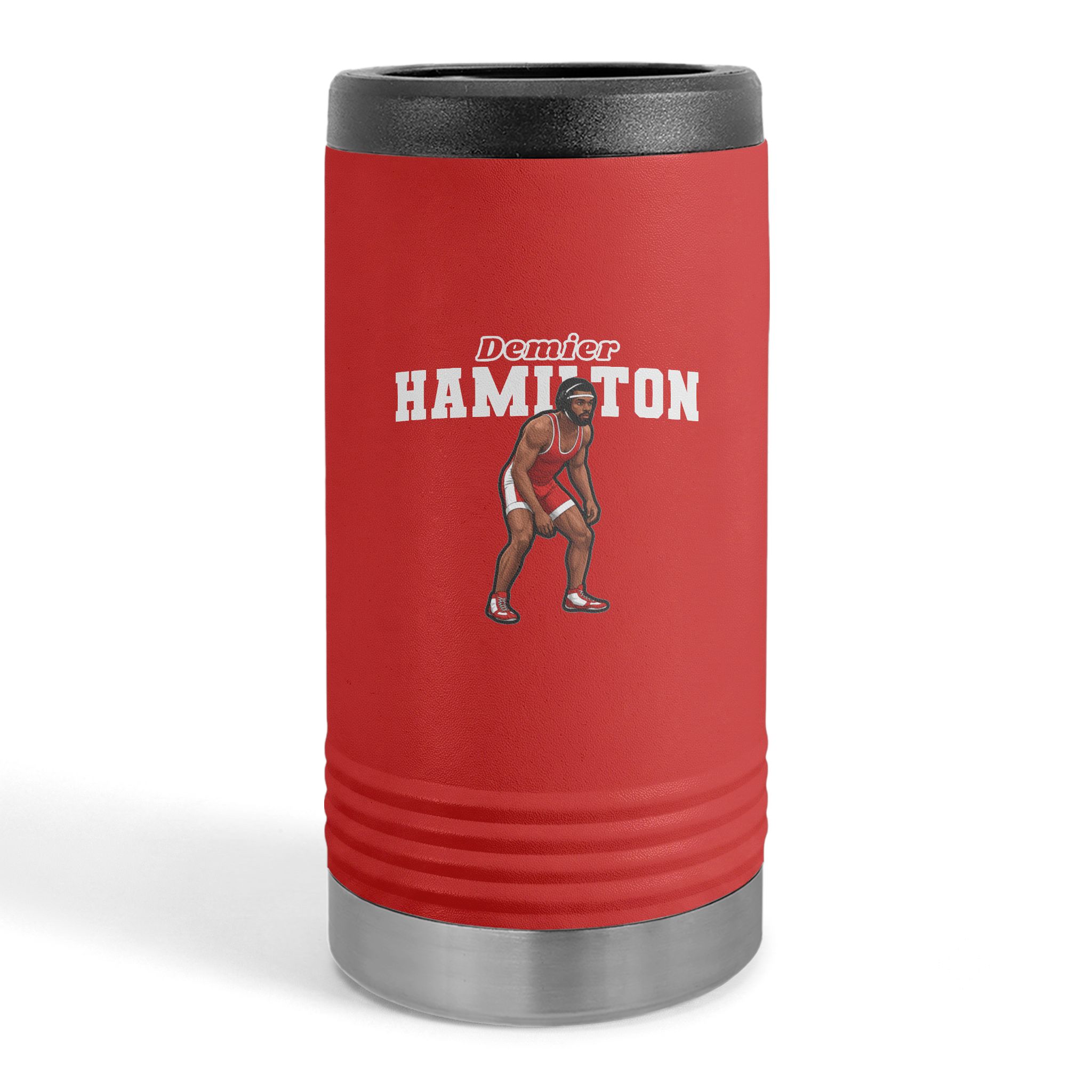 Slim Stainless Can Cooler — character_name_arch in Red