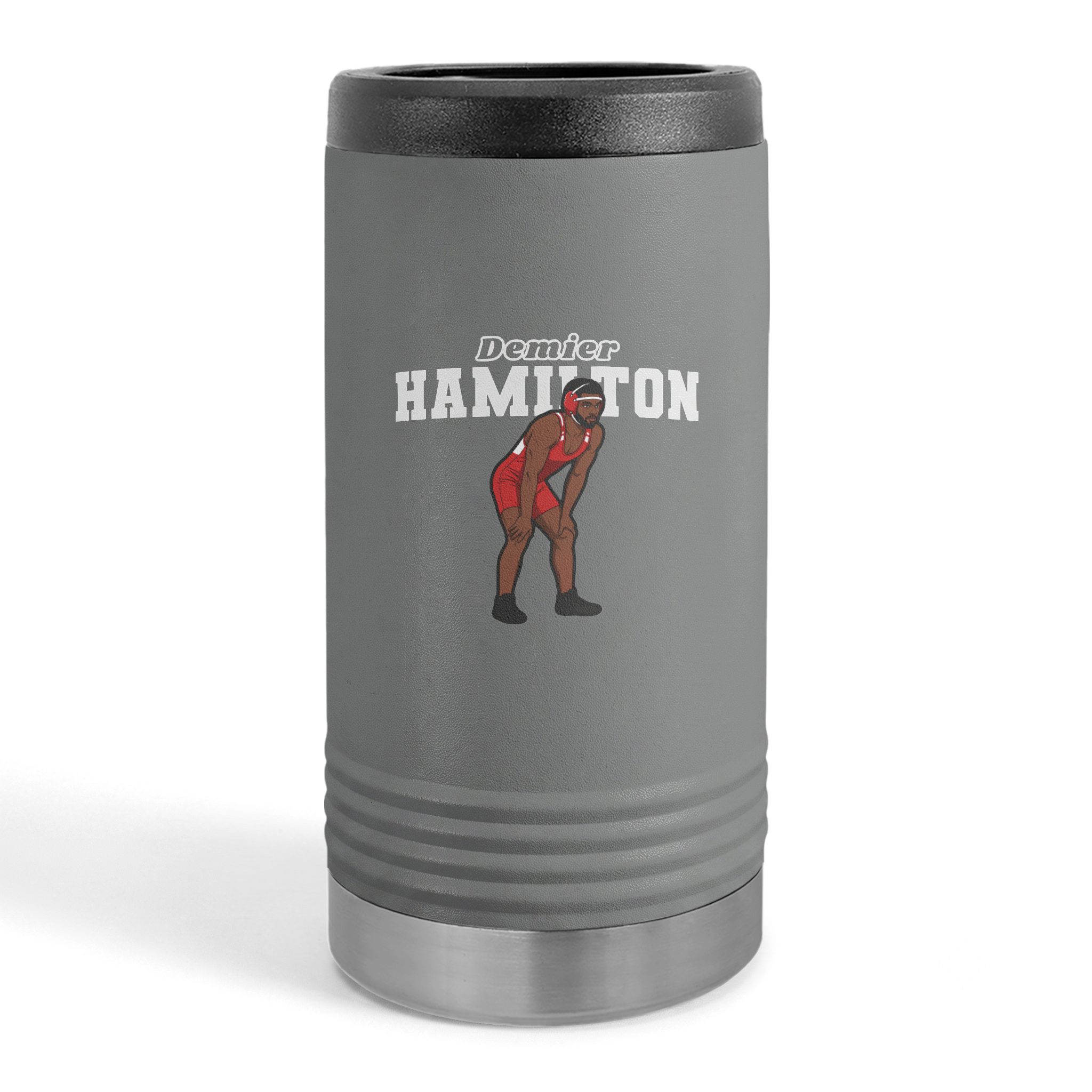 Slim Stainless Can Cooler — character_name_arch in Grey