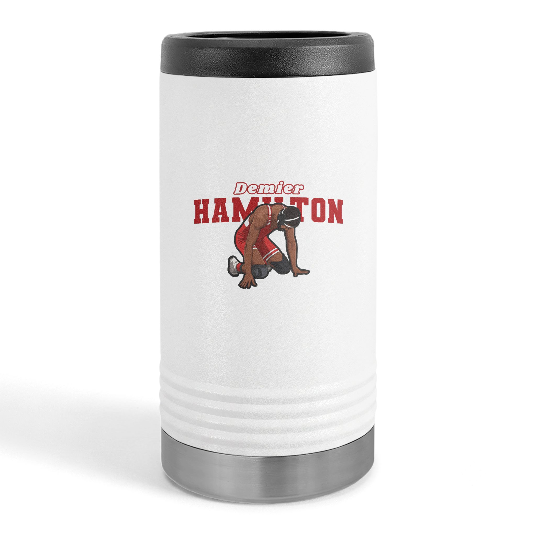 Slim Stainless Can Cooler — character_name_arch in White