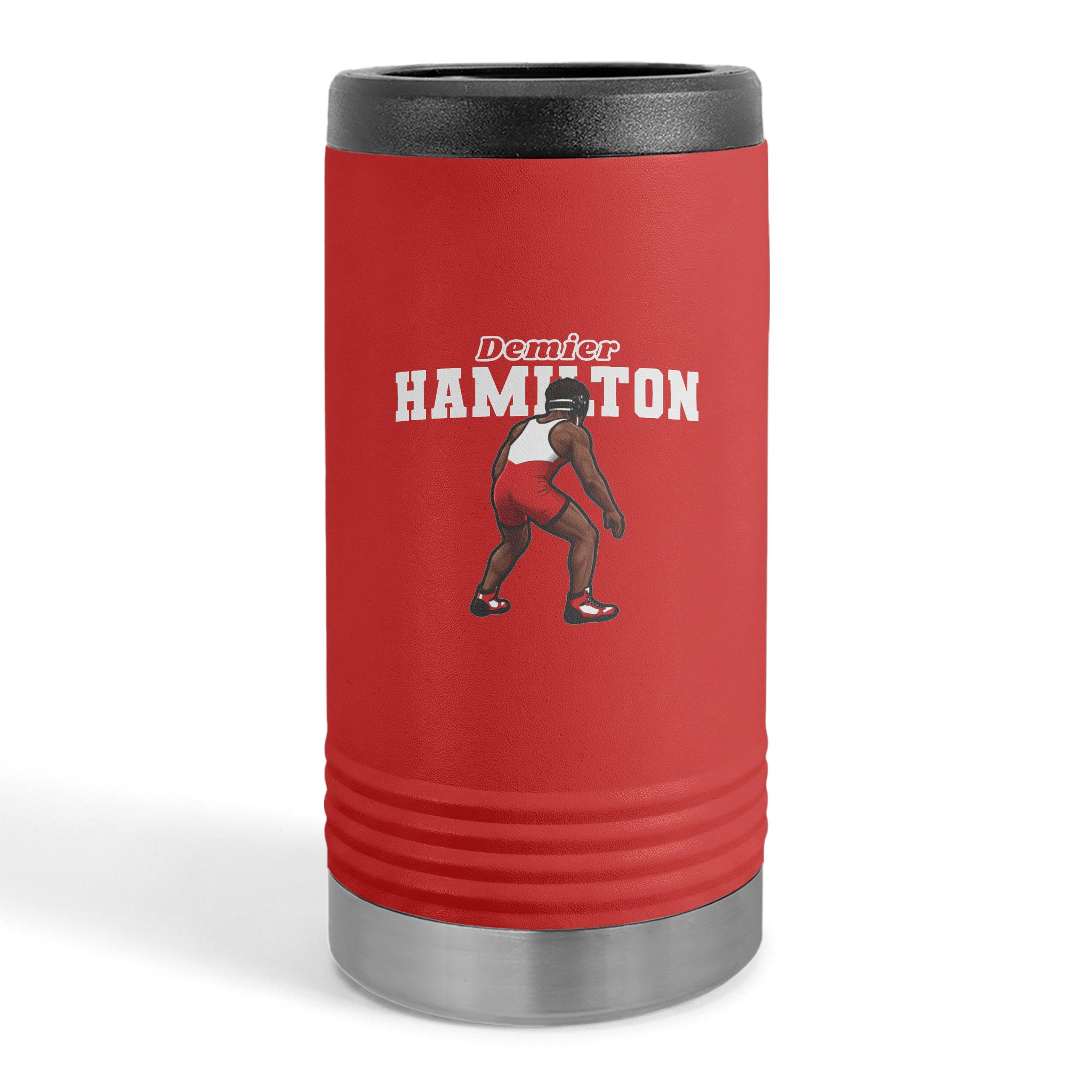 Slim Stainless Can Cooler — character_name_arch in Red