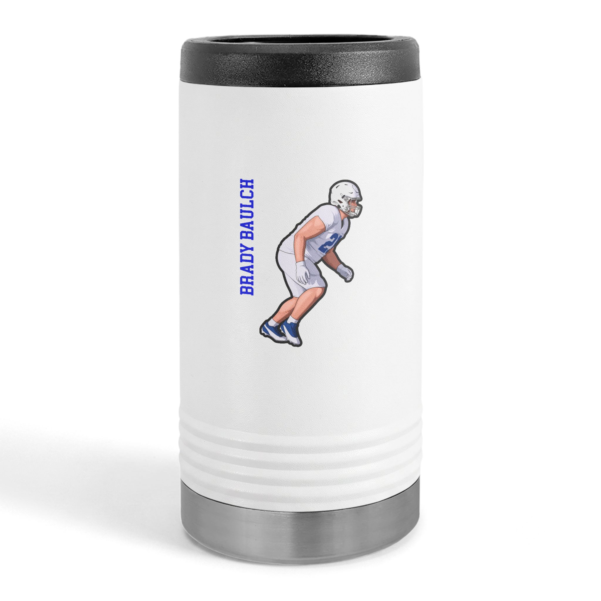 Slim Stainless Can Cooler — character_name_vertical in White